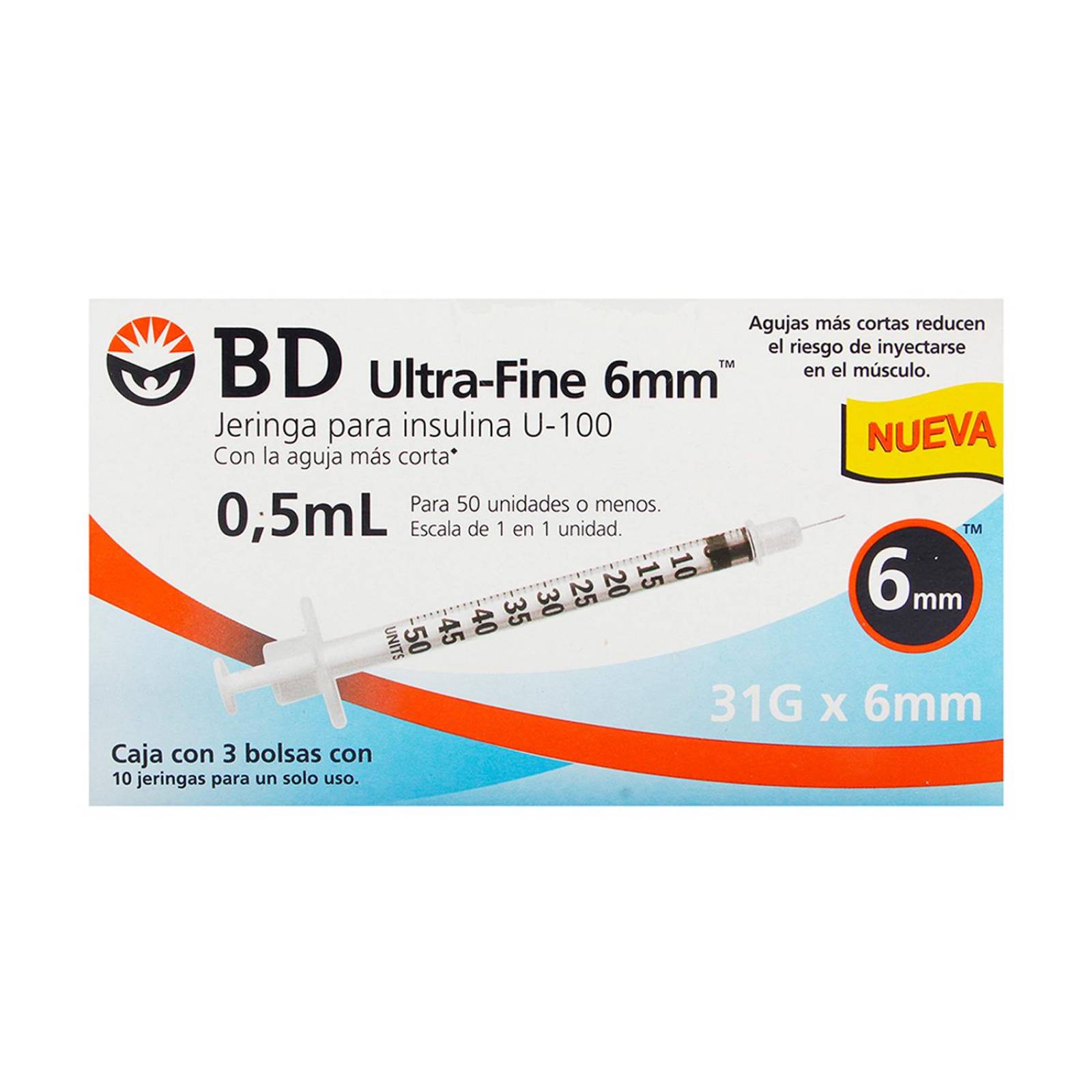 Jeringa para Insulina BD Ultra Fine 0.5 ml 31x6mm 30 piezas 