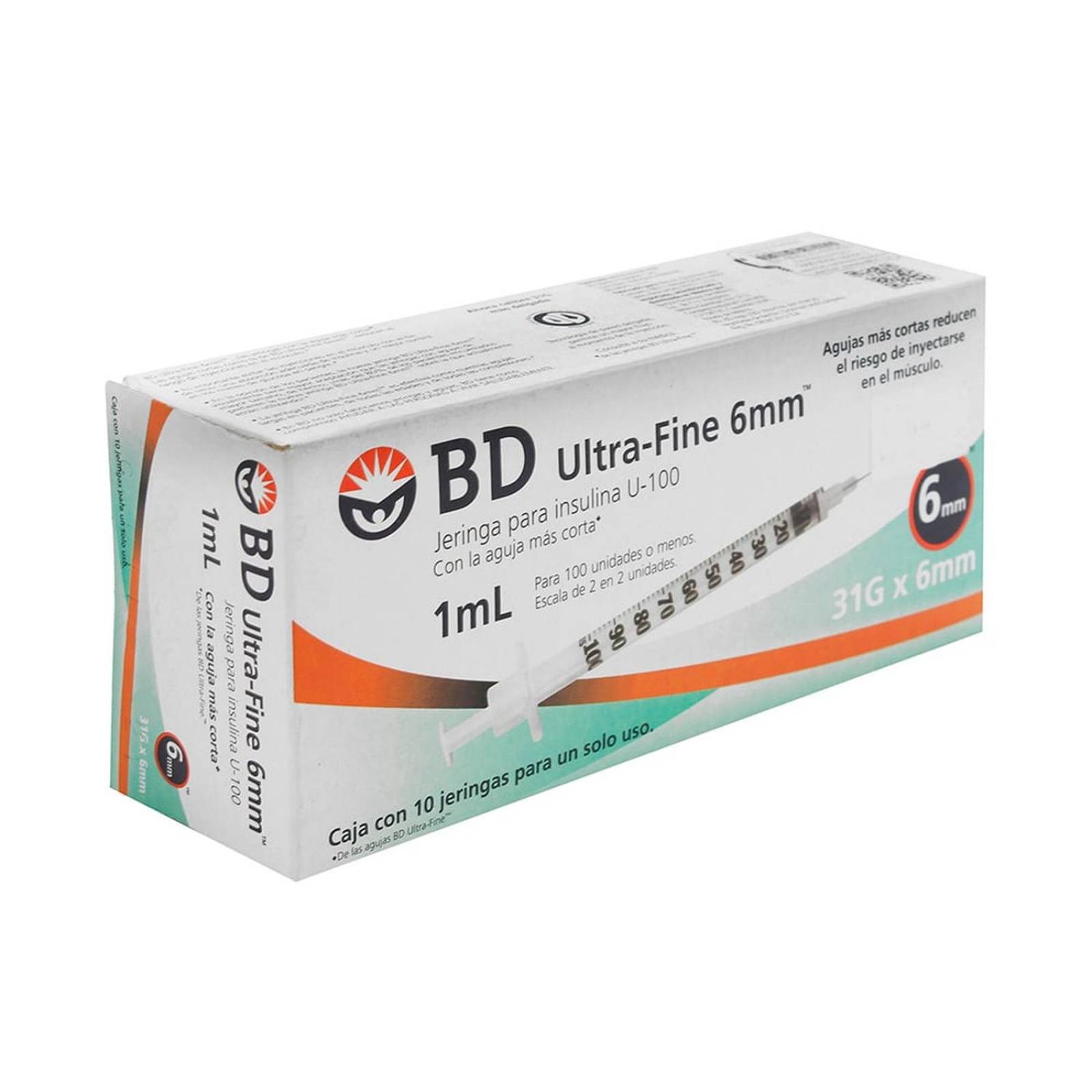 Jeringas BD Ultra Fine 10 piezas de 1 ml 31Gx6mm 