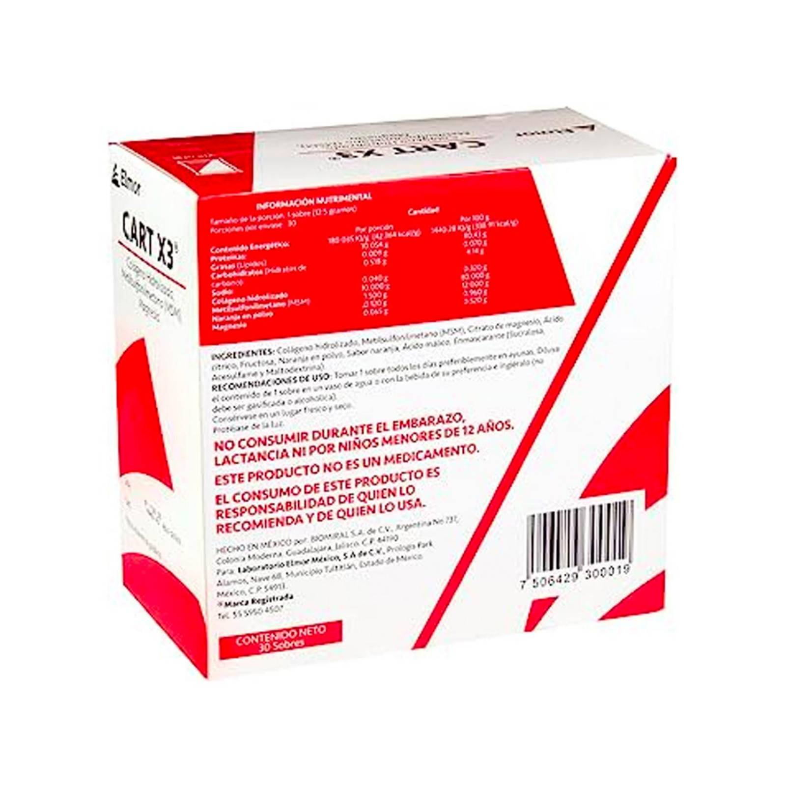Suplemento Alimenticio Elmor Cart X3 30 Sobres 