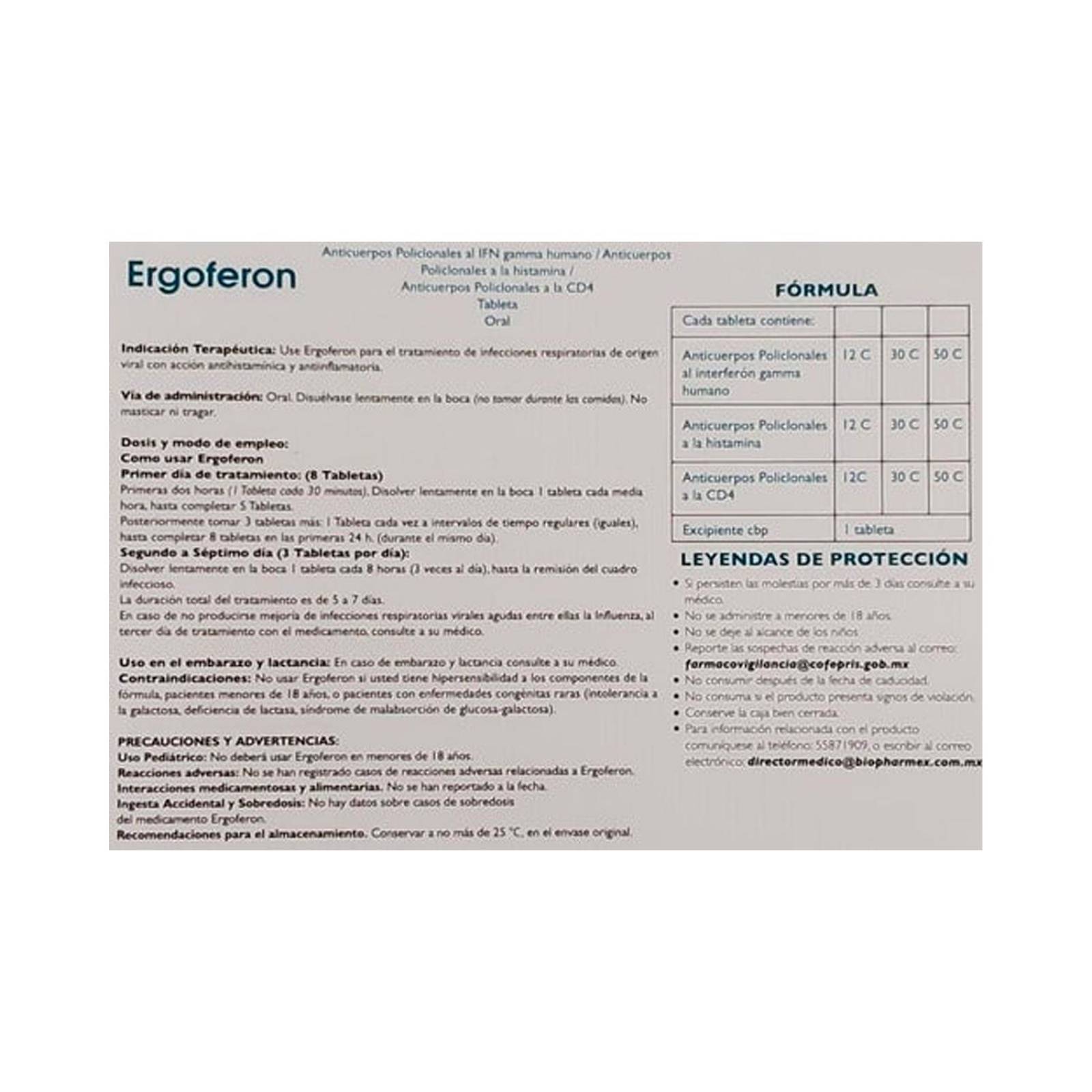 Tabletas Ergoferon 20 Piezas