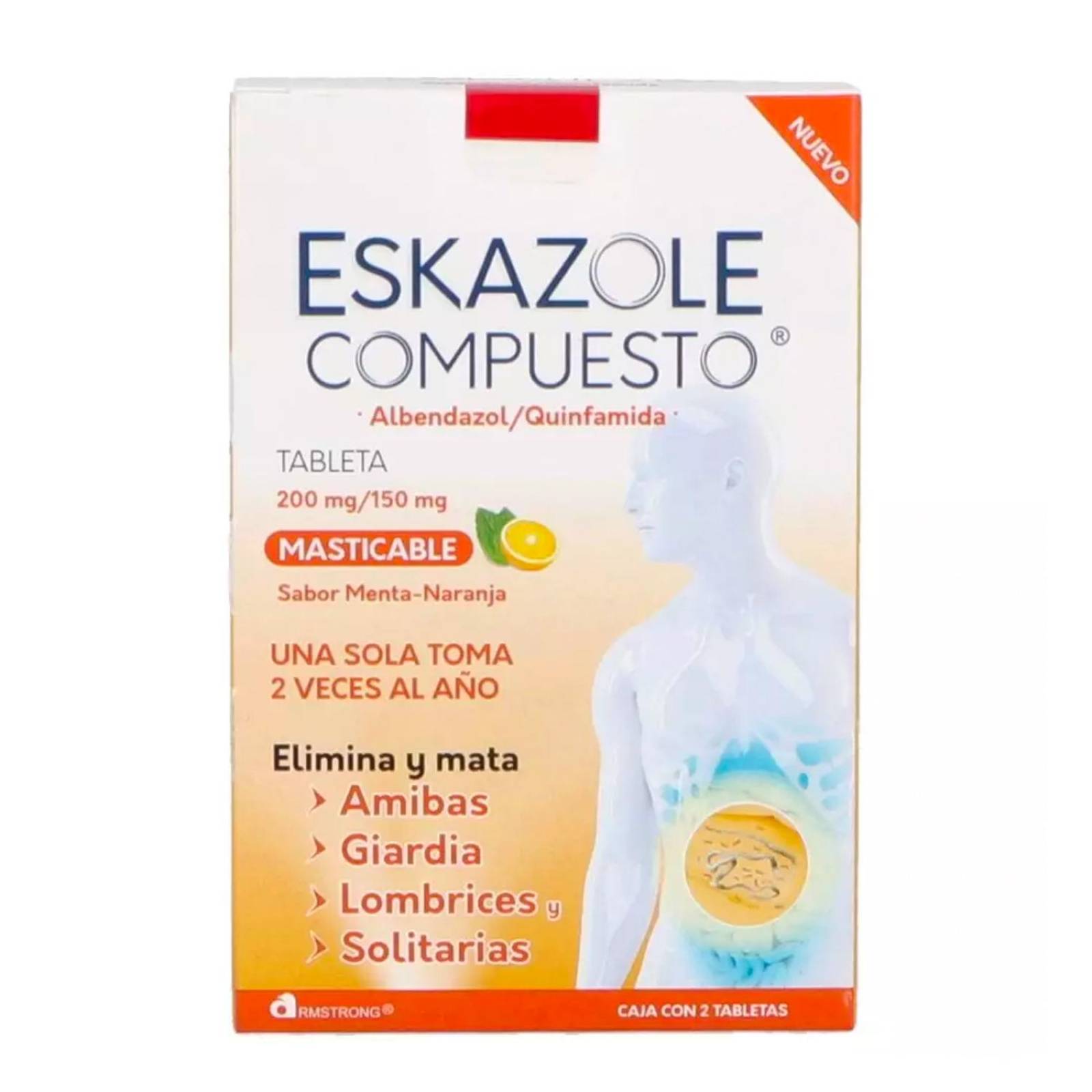 Tabletas Eskazole Compuesto Sabor Menta-Naranja 2 tabletas 