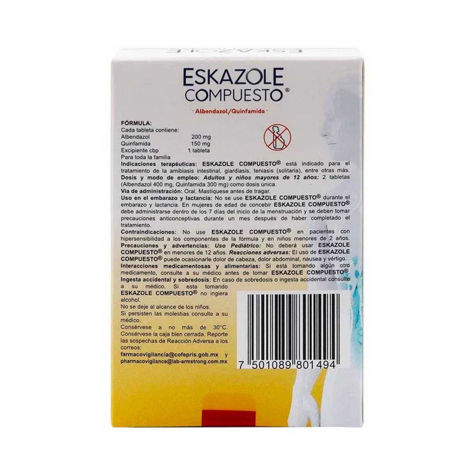Tabletas Eskazole Compuesto Sabor Menta-Naranja 2 tabletas 