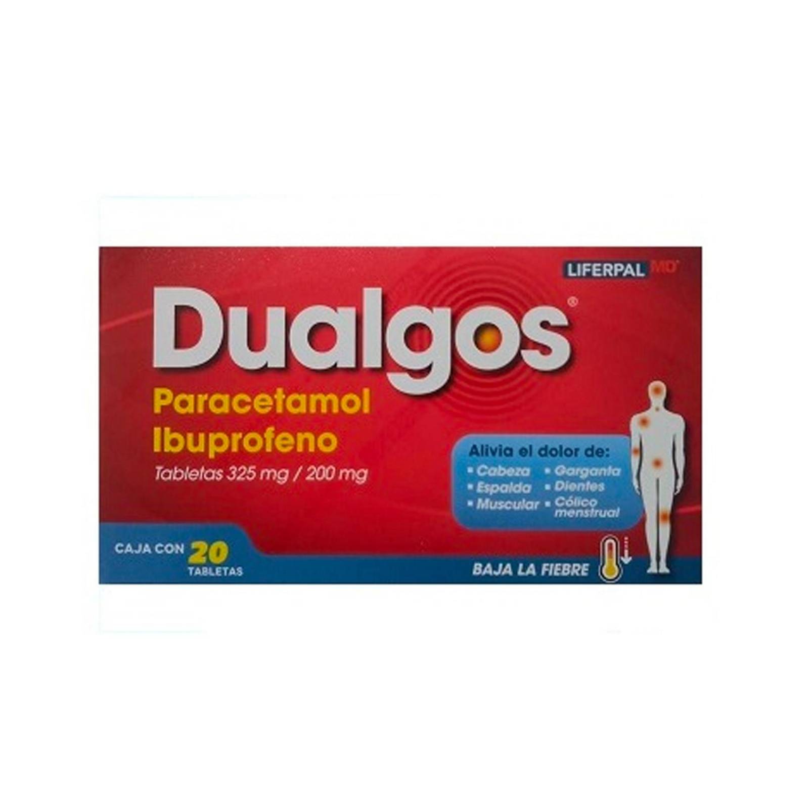 Tabletas Dualgos Paracetamol e Ibuprofeno 20 Tabletas 