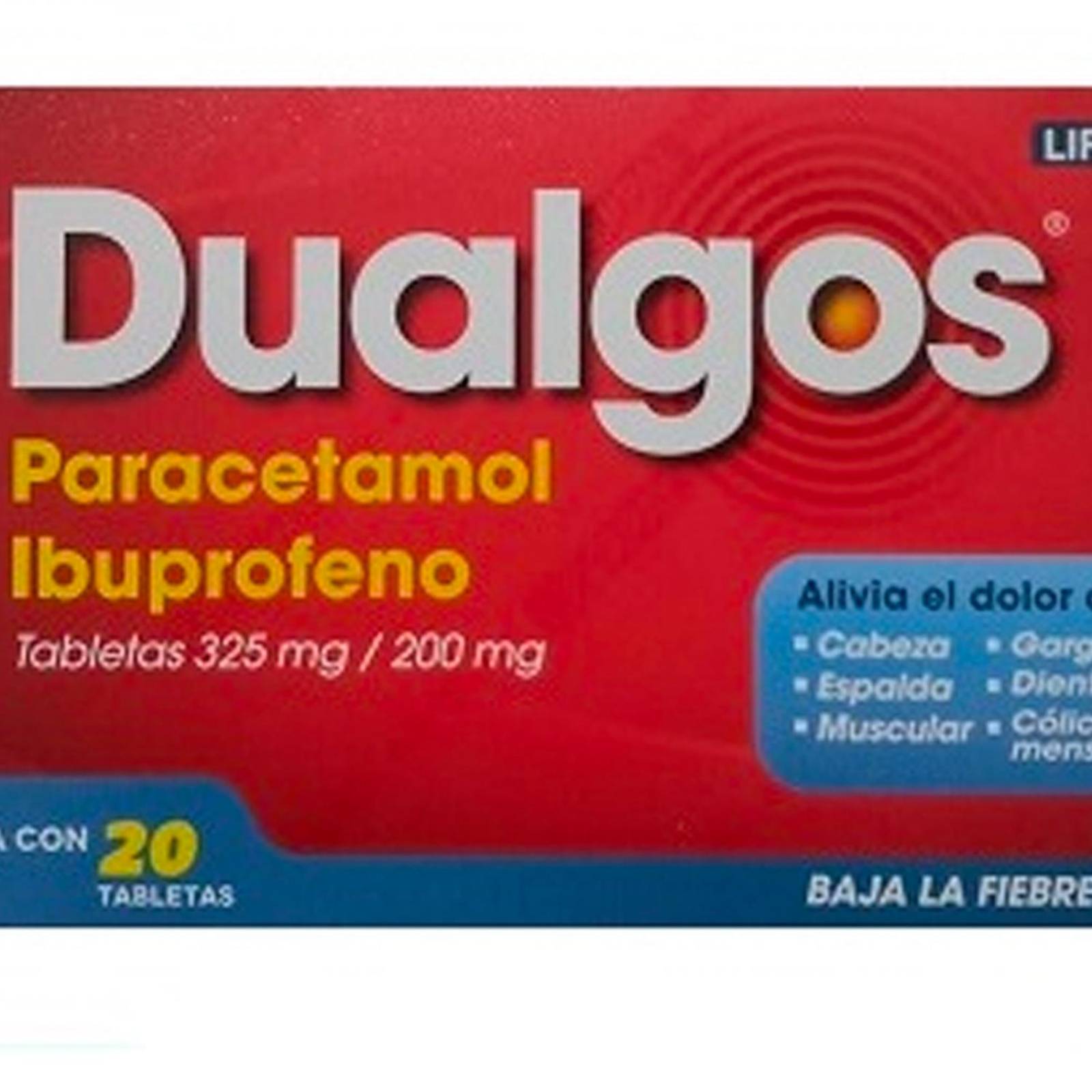 Tabletas Dualgos Paracetamol e Ibuprofeno 20 Tabletas 