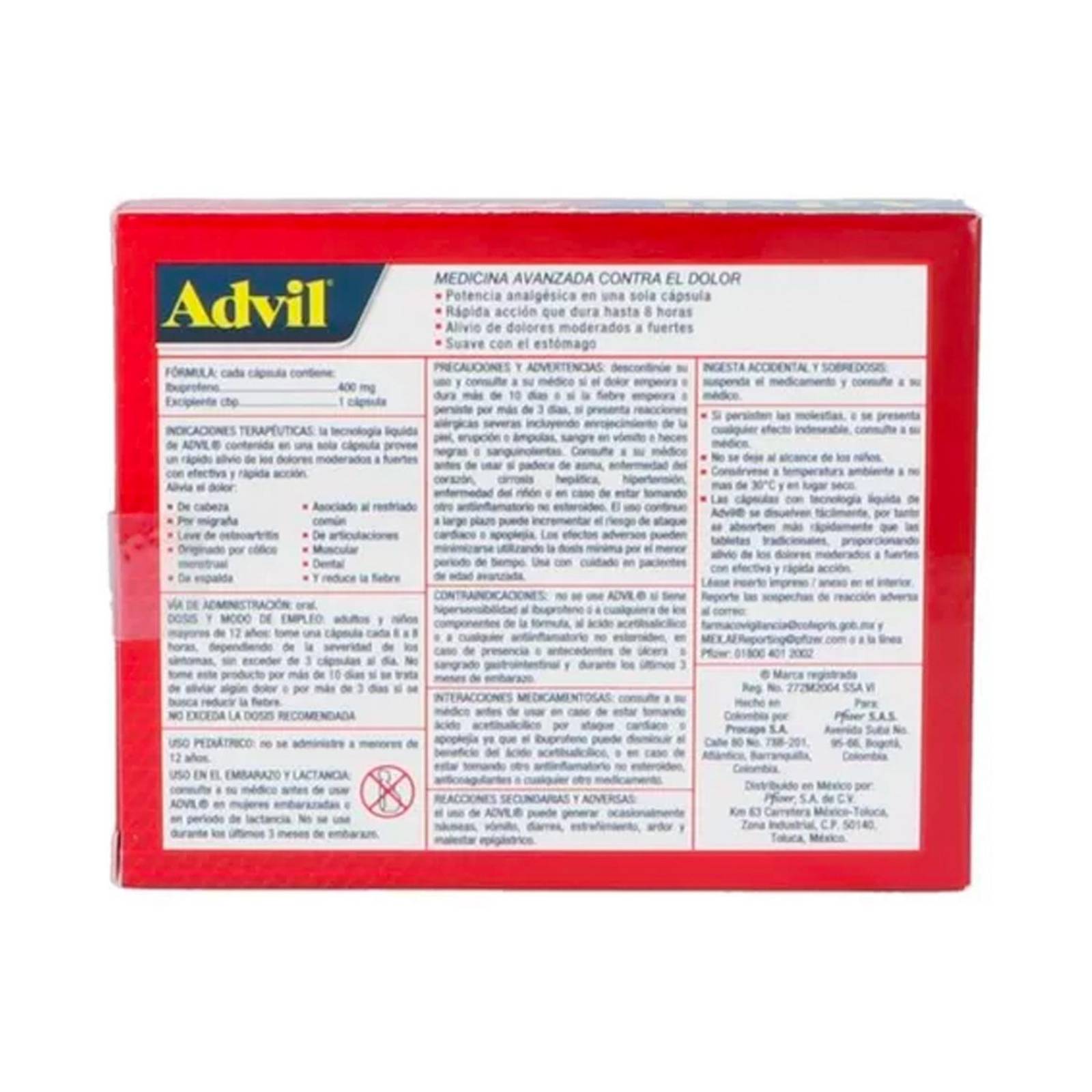 Ibuprofeno Advil 400 mg 10 Cápsulas
