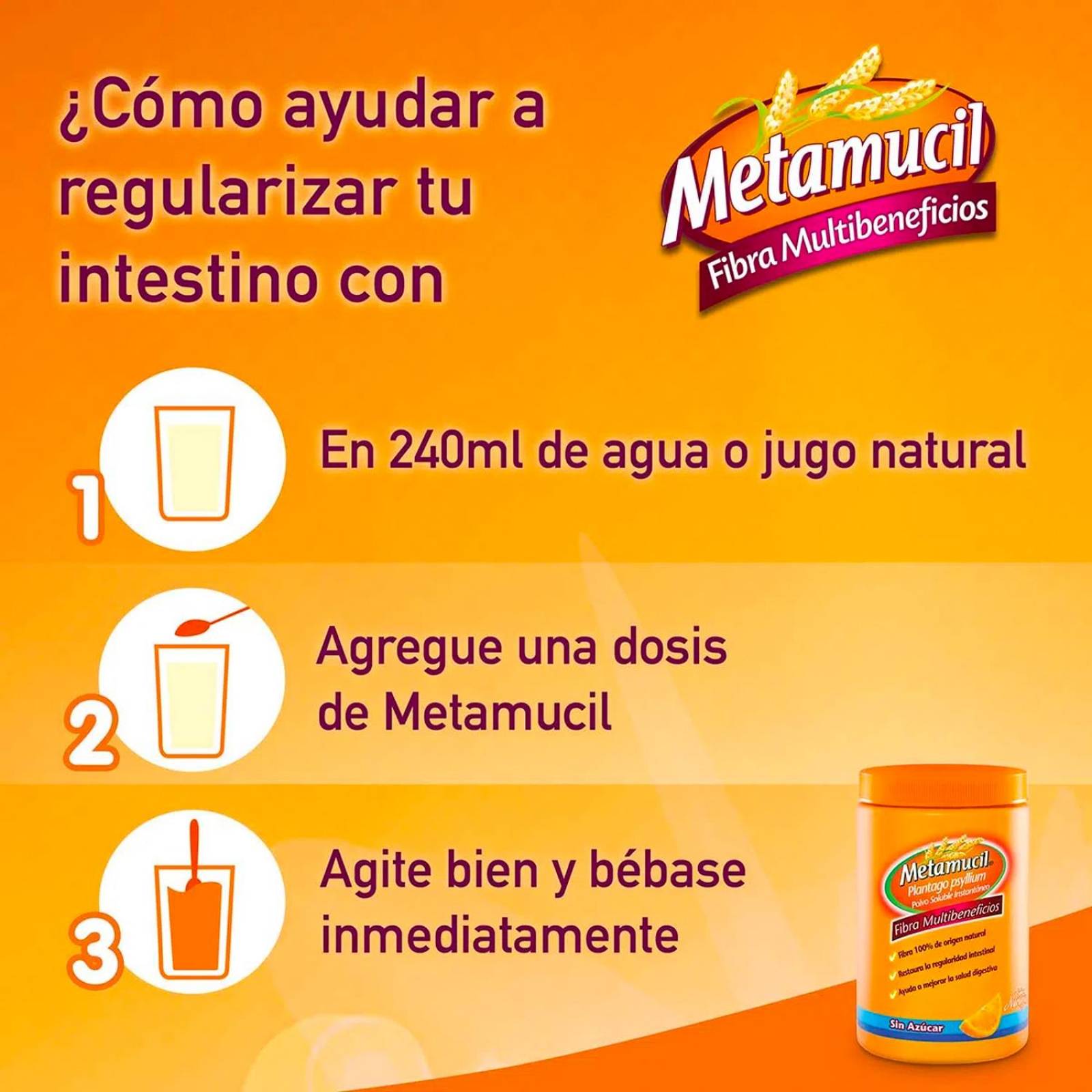 Fibra Metamucil Sabor Naranja 174 gr 