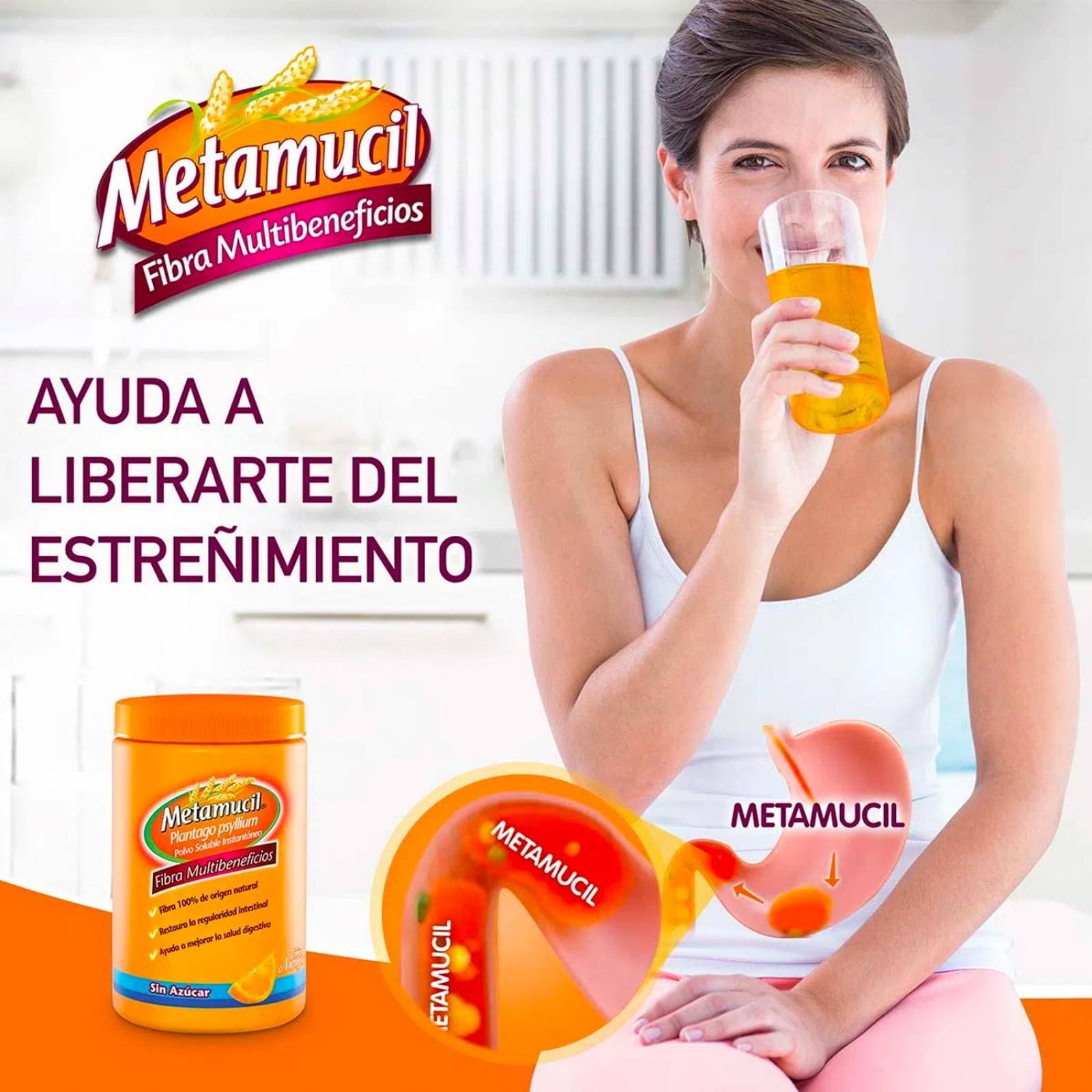 Fibra Metamucil Sabor Naranja 174 gr 