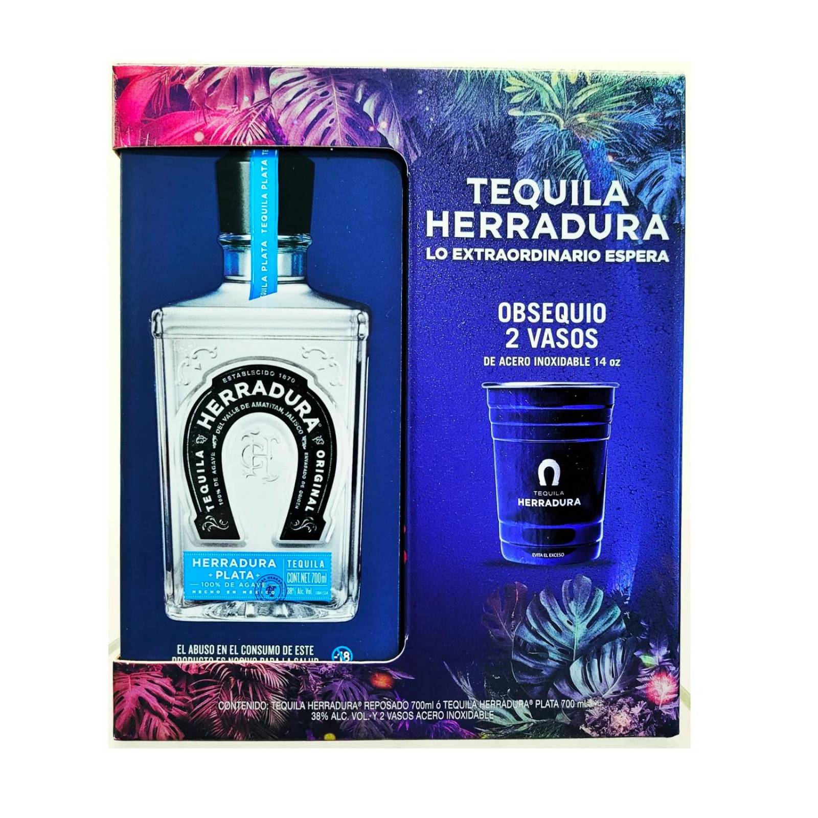 Tequila Herradura Plata 700 ml + 2 Vasos 