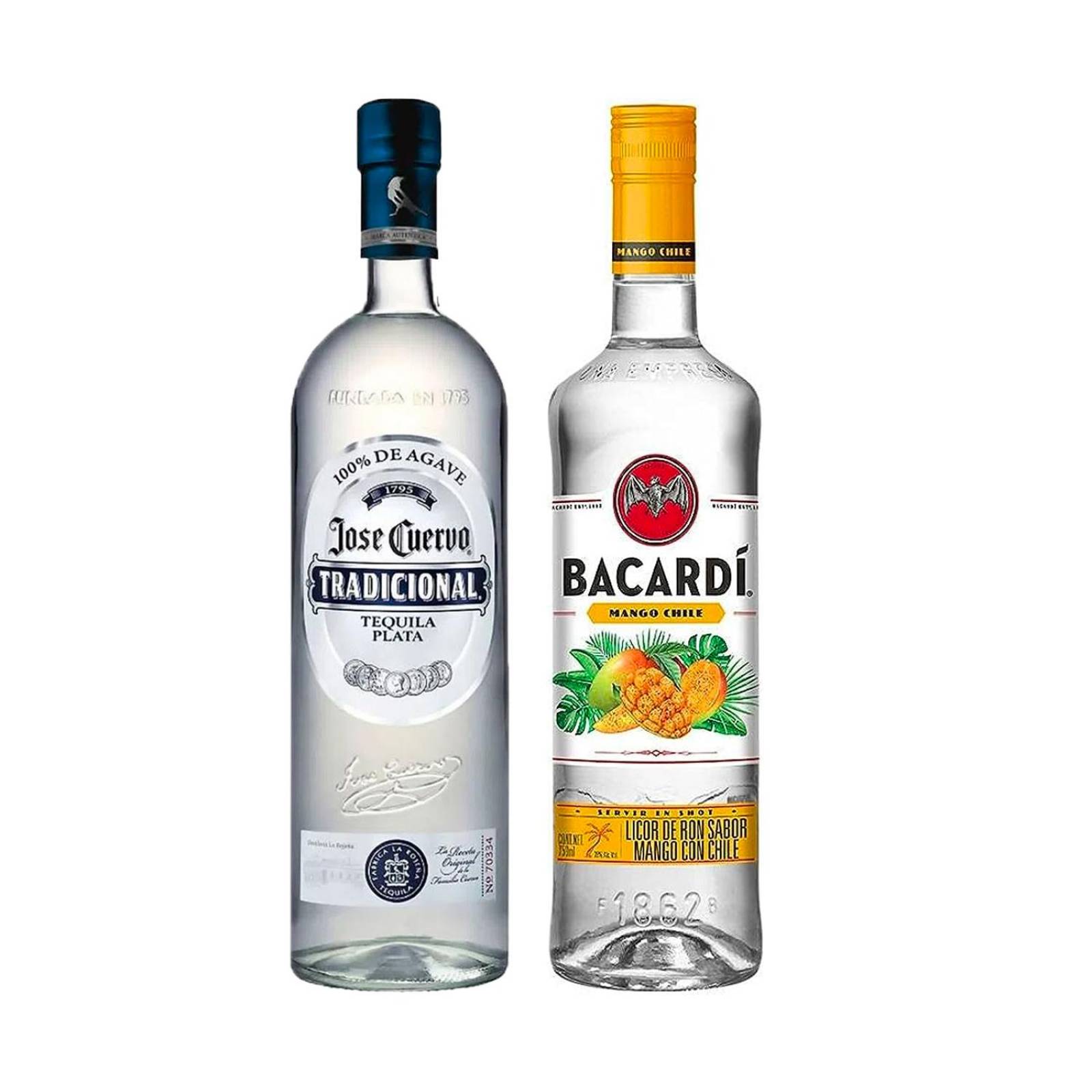 Tequila Jose Cuervo Tradicional Plata 950 ml + Licor de Ron Bacardi Mango Chile 750 ml 