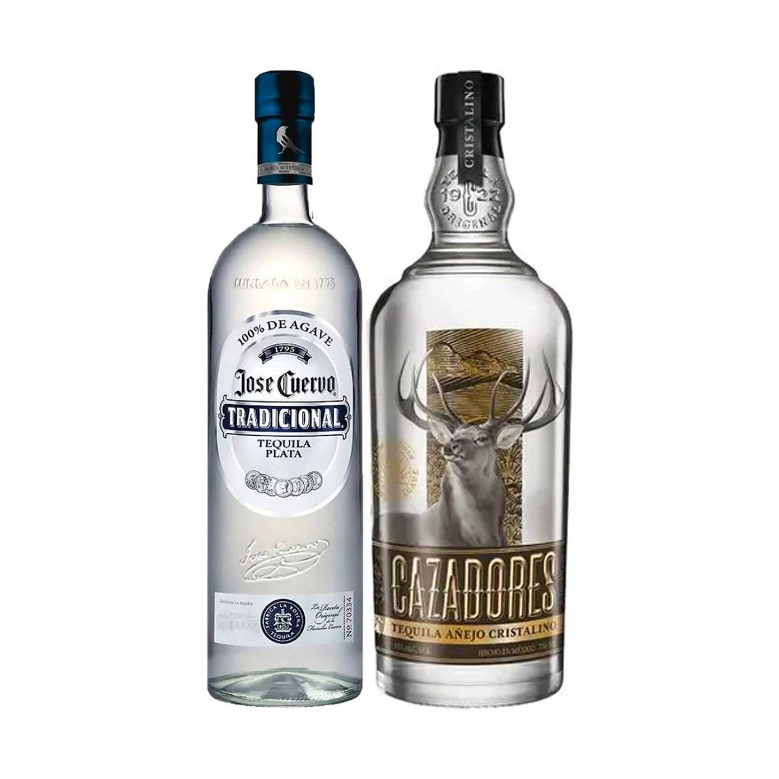 Tequila Jose Cuervo Tradicional Plata 950 ml + Tequila Cazadores Añejo Cristalino 750 ml 