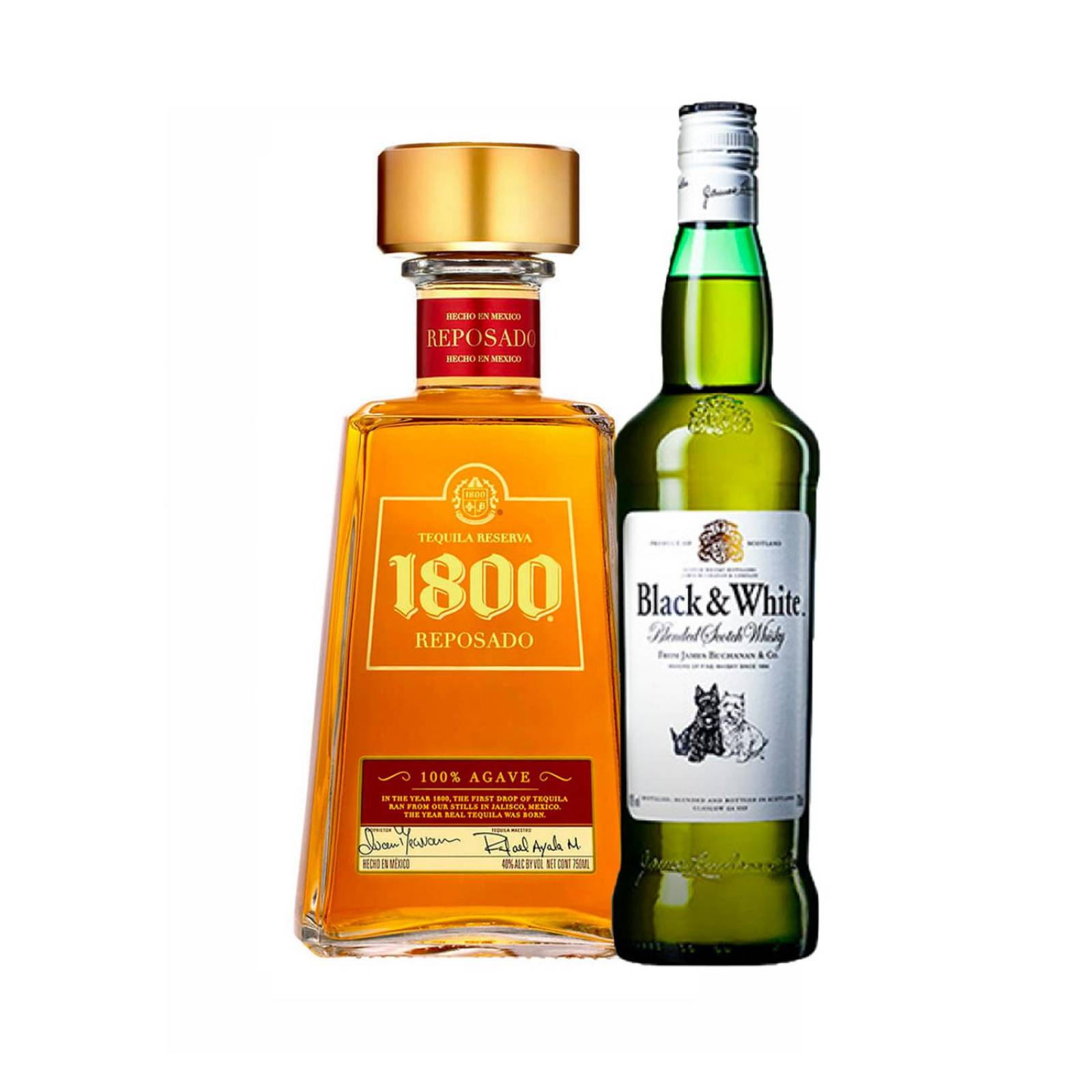 Tequila 1800 Reposado 700 ml + Whisky Black And White Blend 700 ml