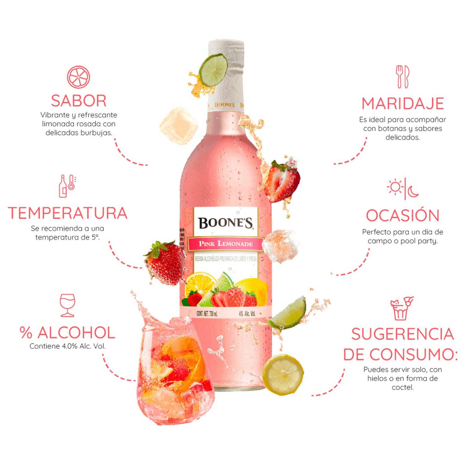 Pack de 12 Licor Boones Pink Lemonade 750 ml 