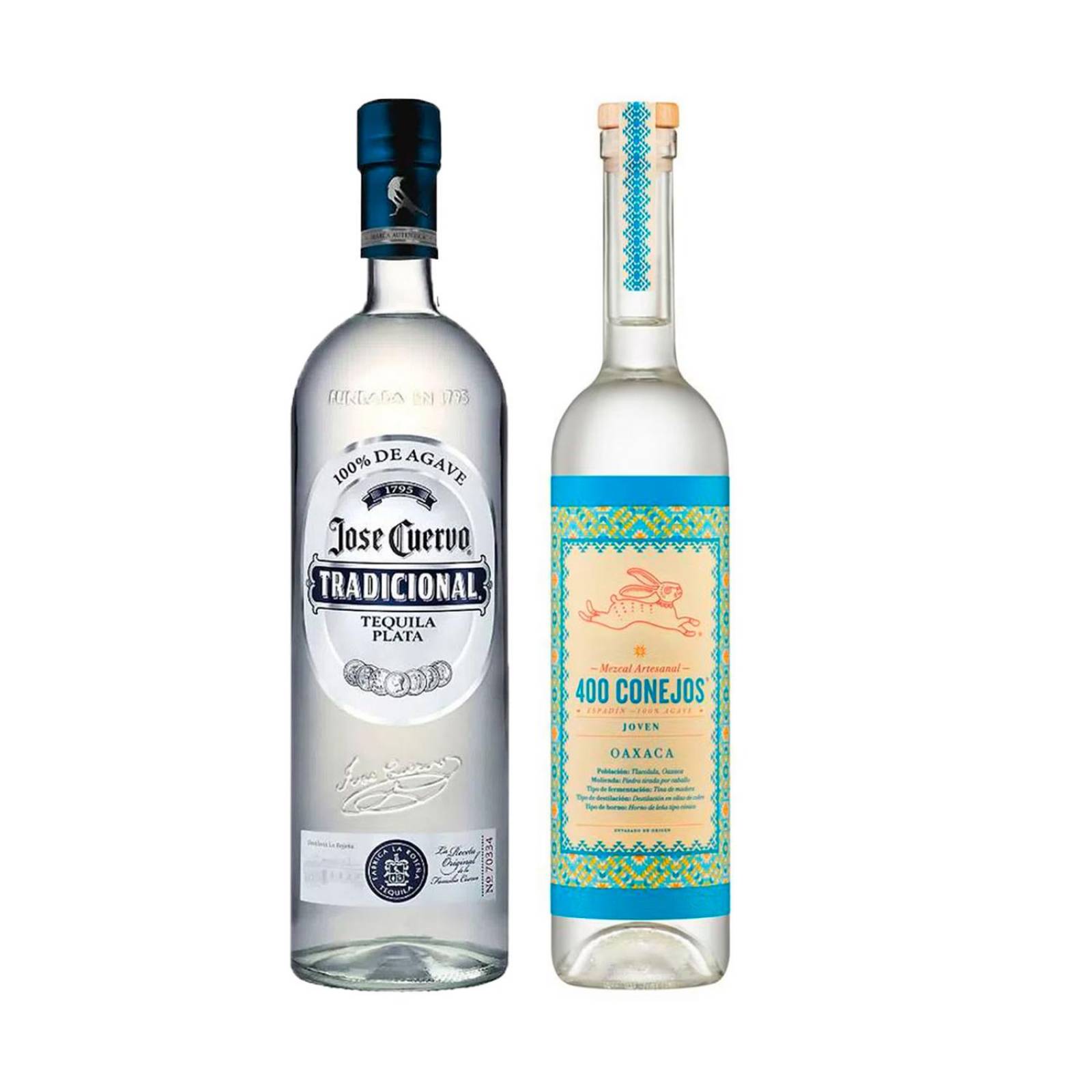 Tequila Jose Cuervo Tradicional Plata 950 ml + Mezcal 400 Conejos Joven 750 ml 