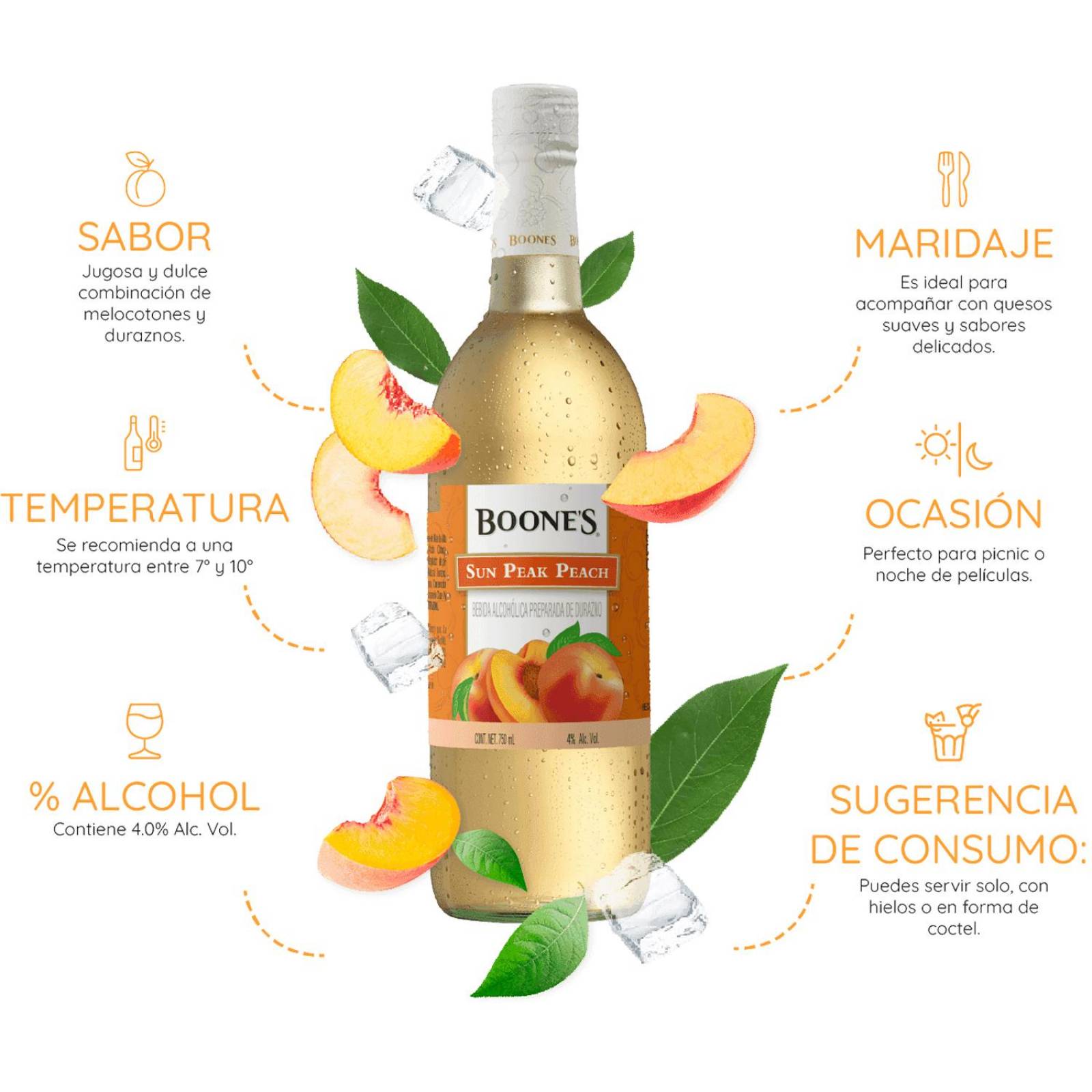 Licor Boones Sun Peak Peach 750 ml