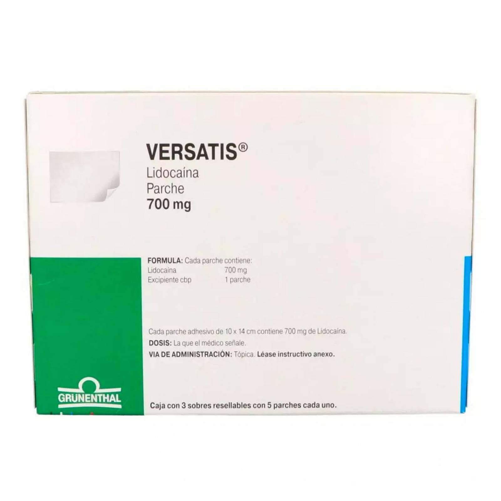 Lidocaína Versatis 700 mg 3 sobres con 5 parches 