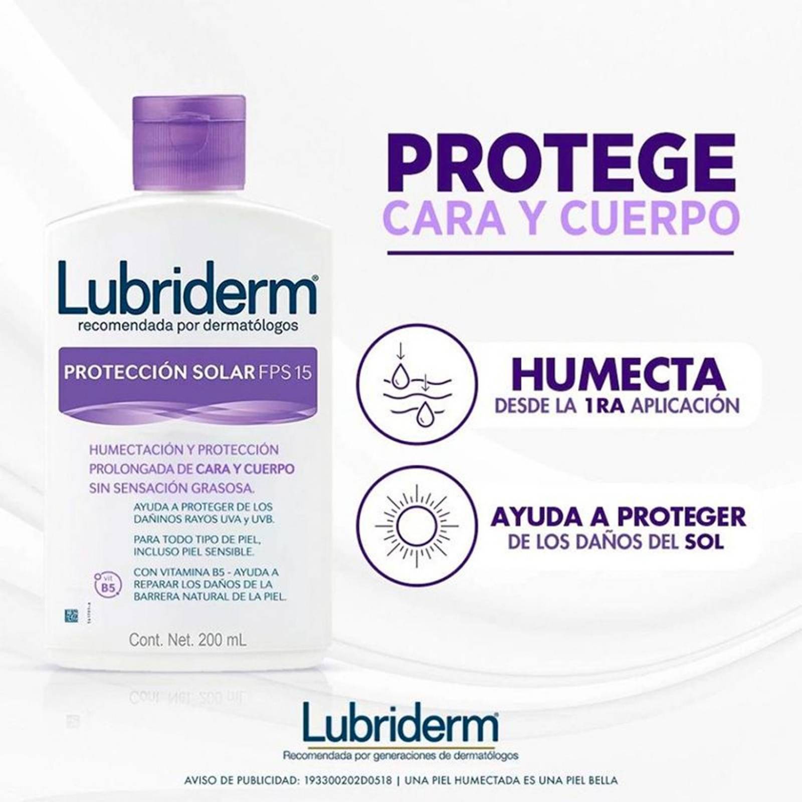 Crema Corporal Lubriderm Protección Solar FPS 15 200 ml 
