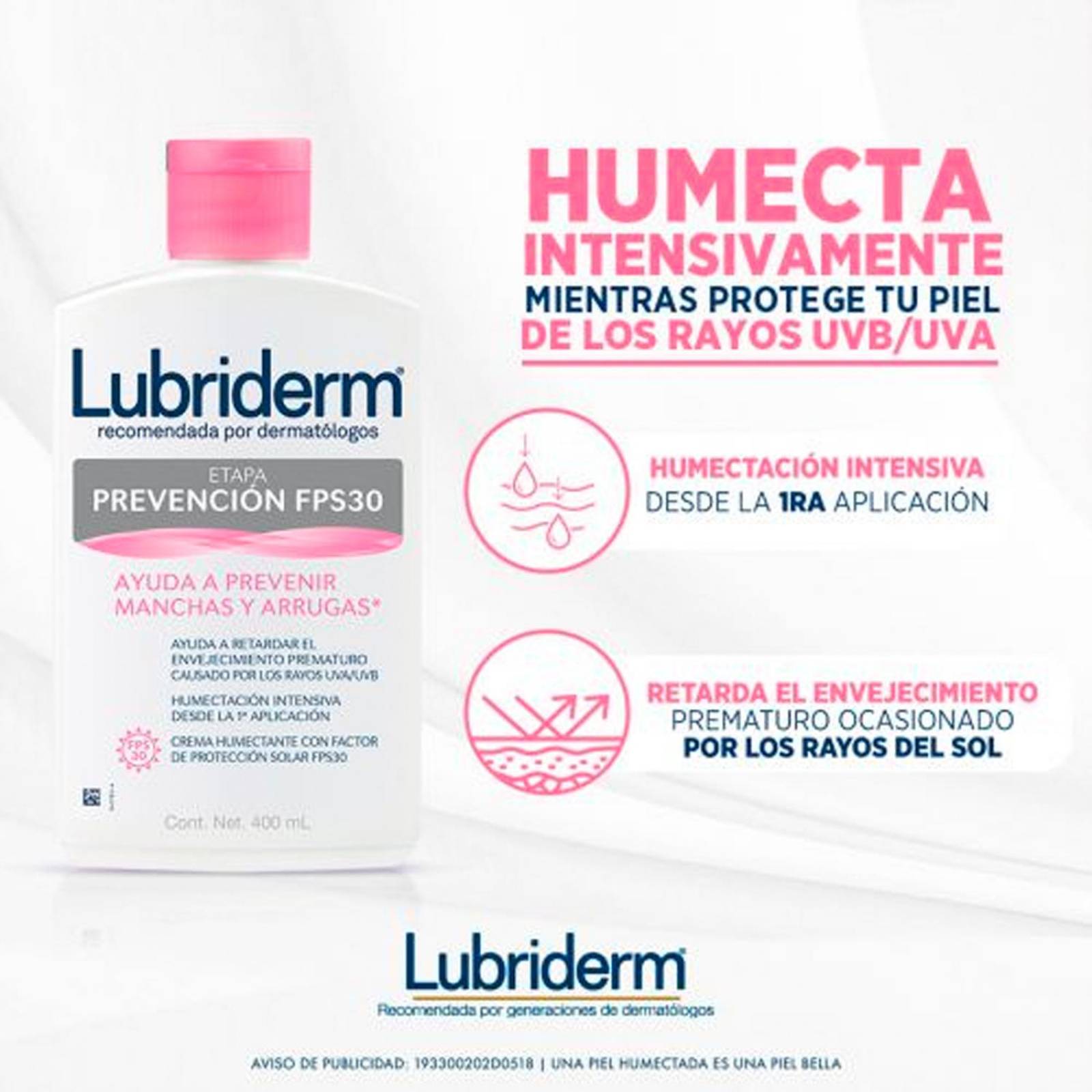 Crema Lubriderm Prevención FPS30 400 ml 