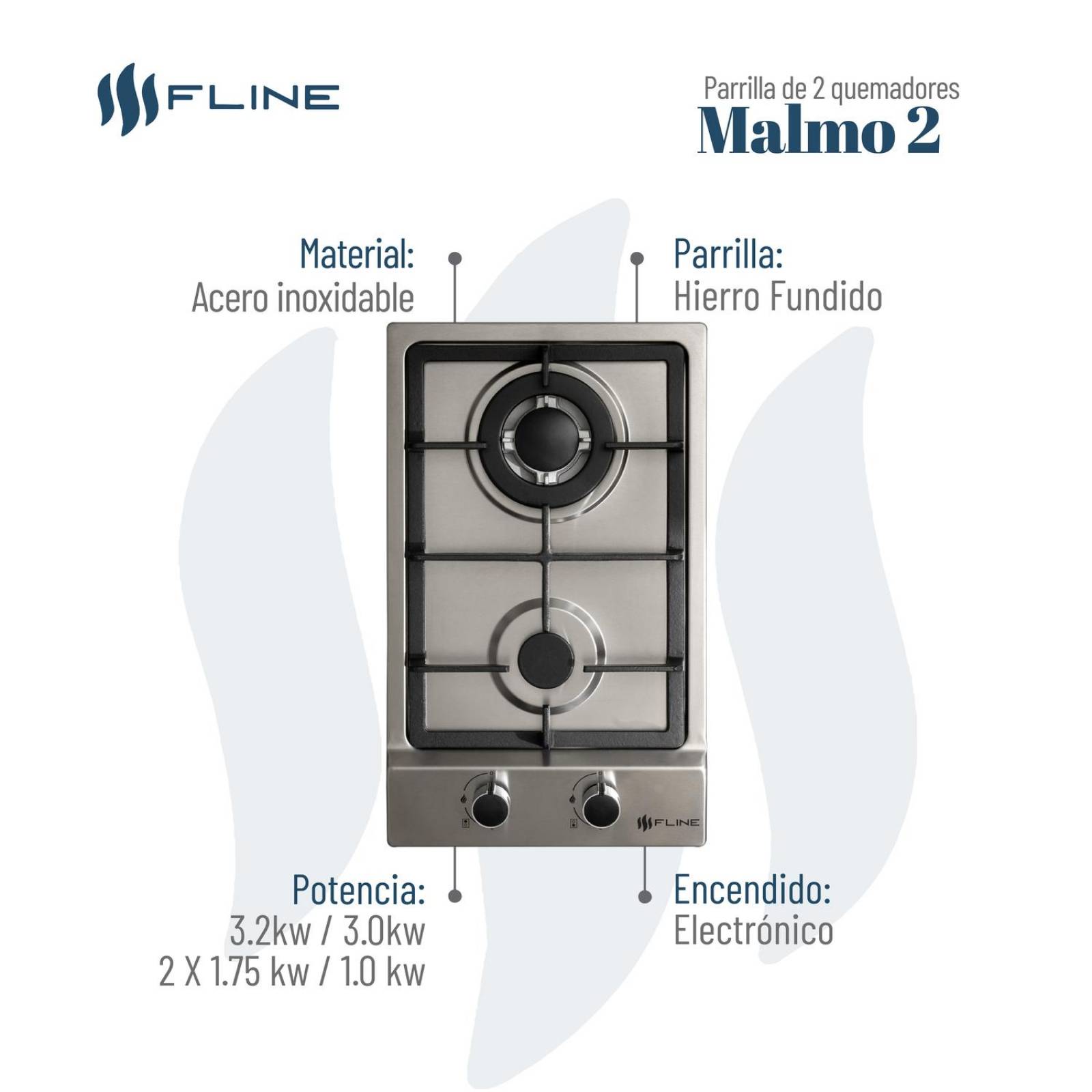 Parrilla de Gas Empotrable 2 Quemadores Acero inoxidable | Malmo 2 | FLINE 