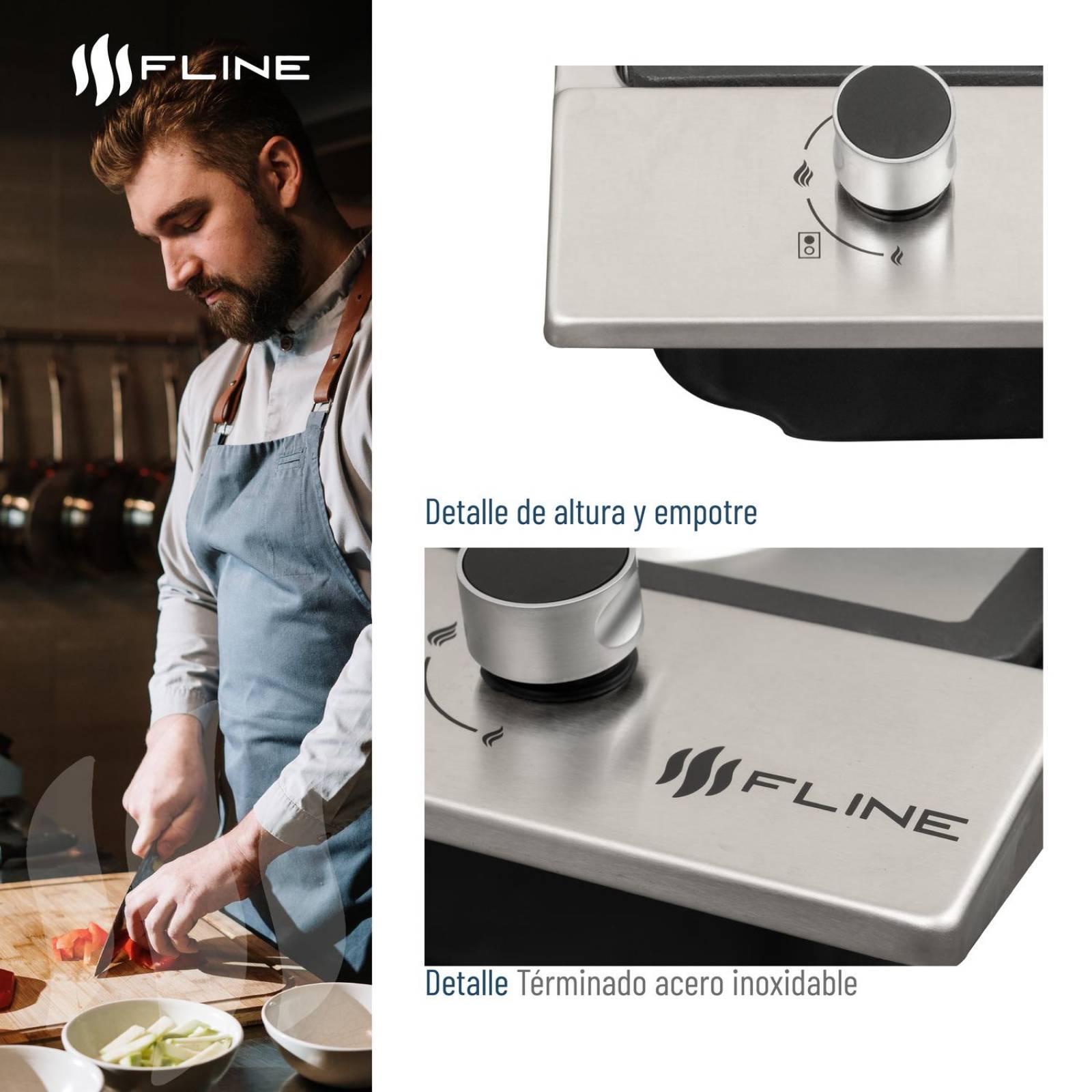 Parrilla de Gas Empotrable 2 Quemadores Acero inoxidable | Malmo 2 | FLINE 