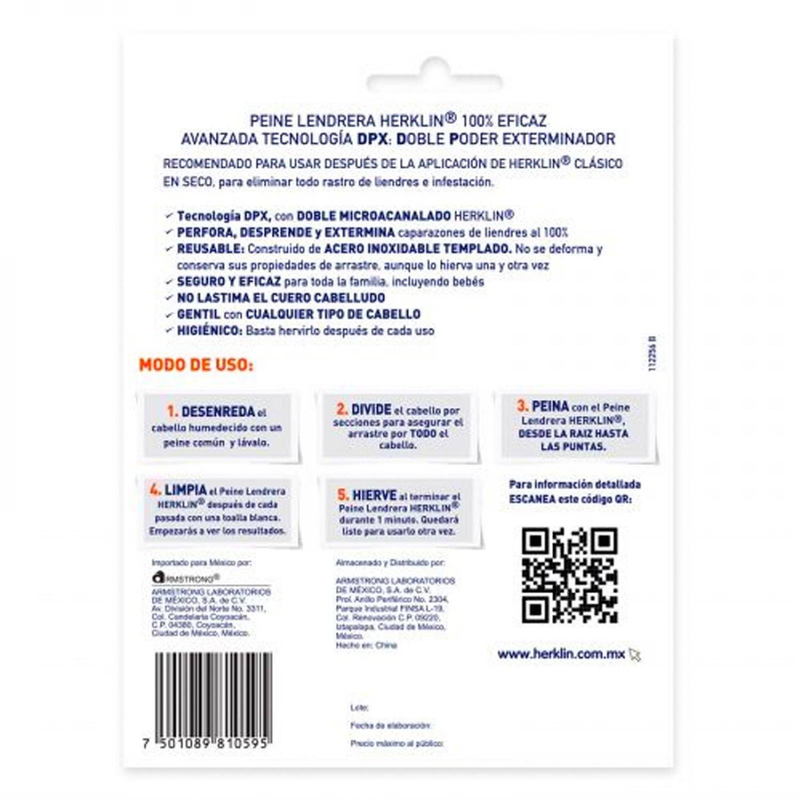 Peine Lendrera Herklin de Acero Inoxidable 1 pieza