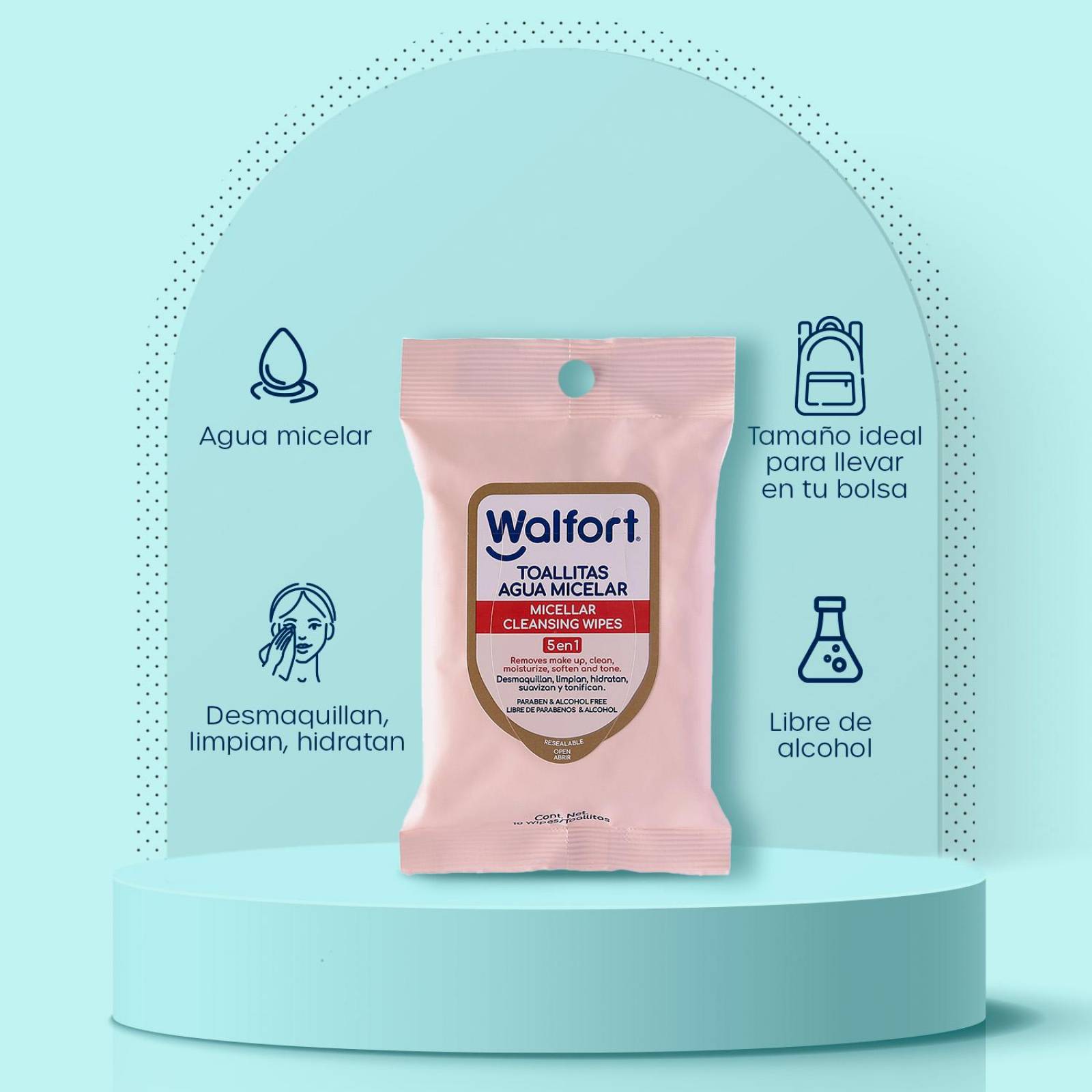 Toallitas Desmaquillantes Walfort con Agua Micelar 10 piezas 