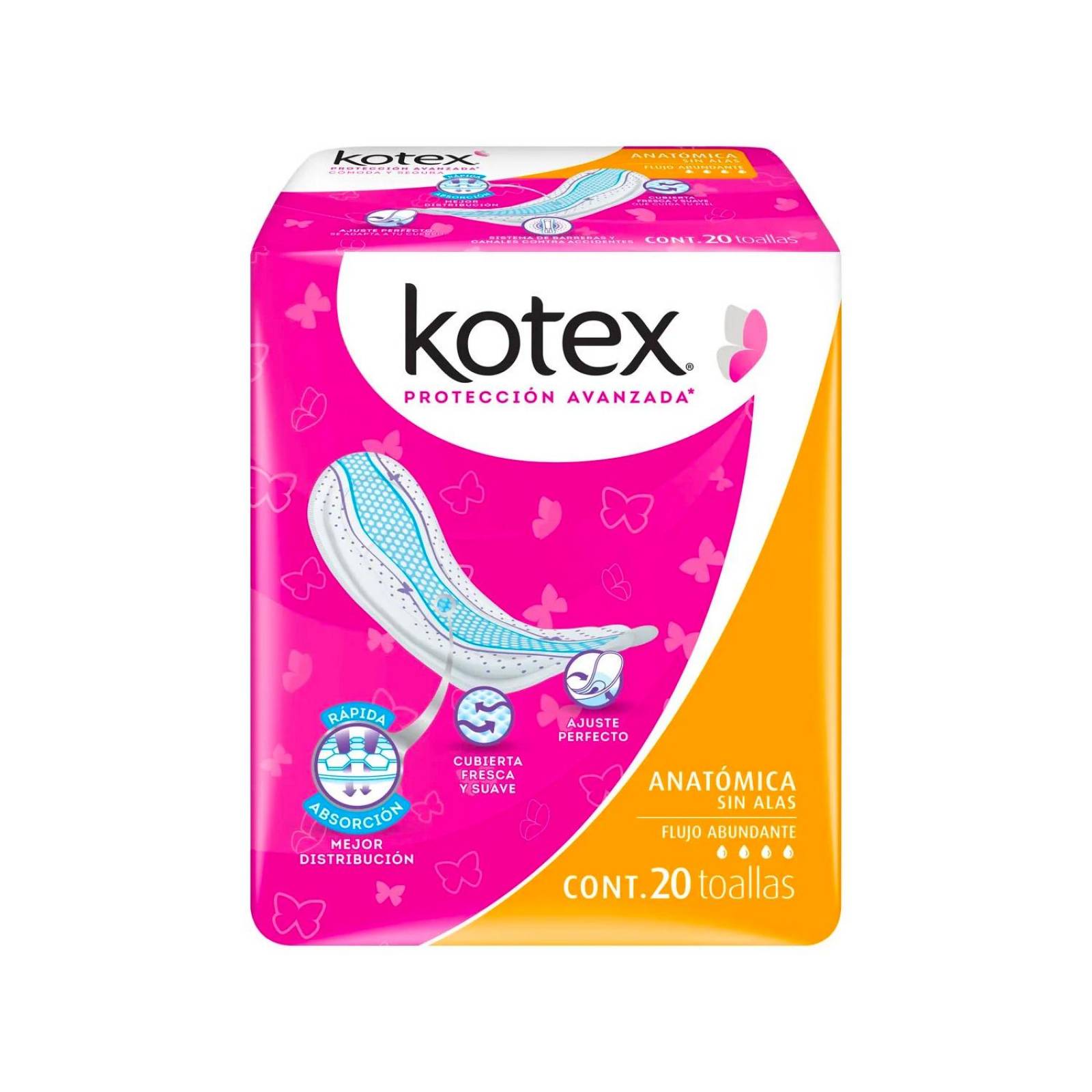 Toallas Sanitarias Kotex Anatómica sin Alas 20 piezas 