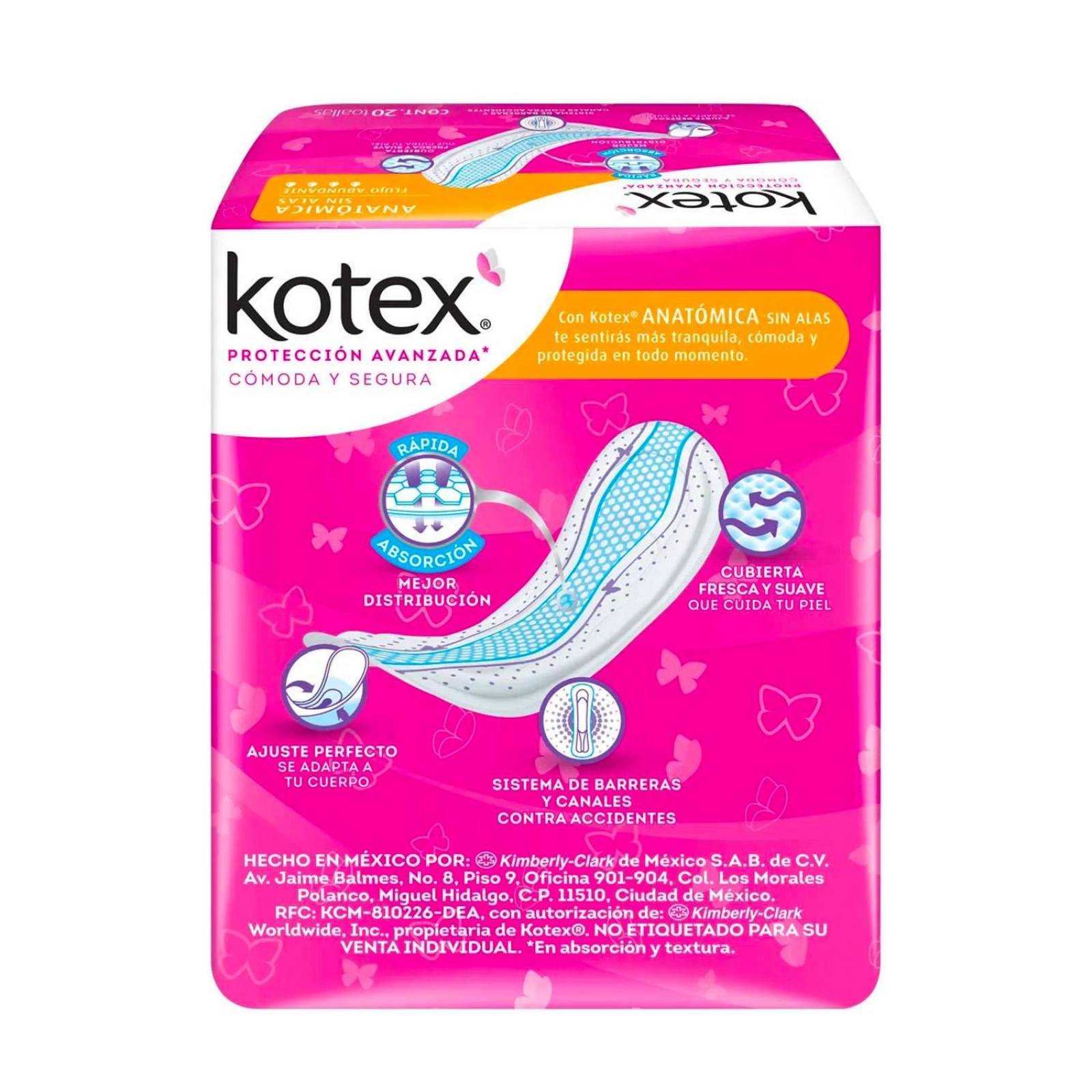 Toallas Sanitarias Kotex Anatómica sin Alas 20 piezas 