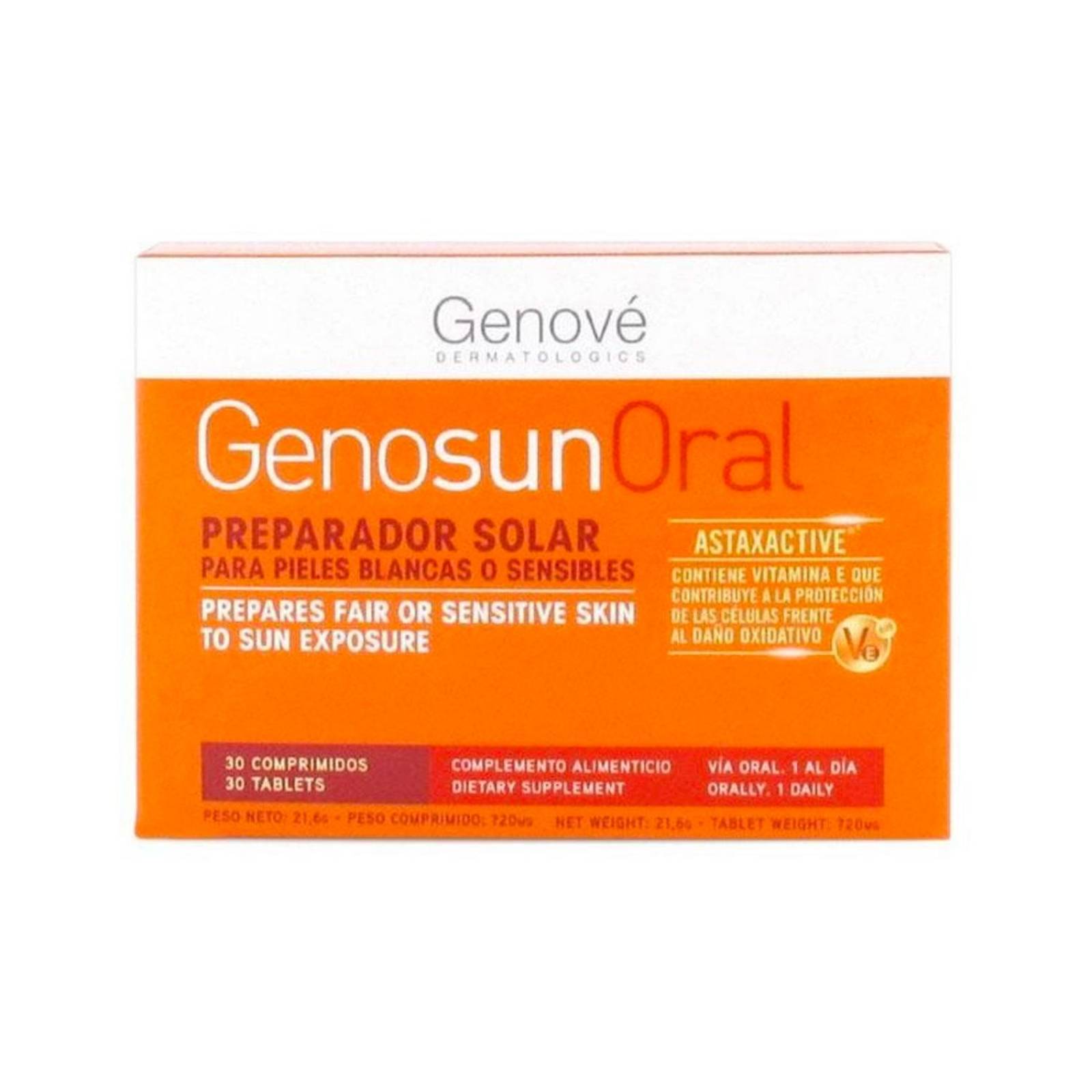 Suplemento Alimenticio Genové Genosun Oral 30 tabletas 