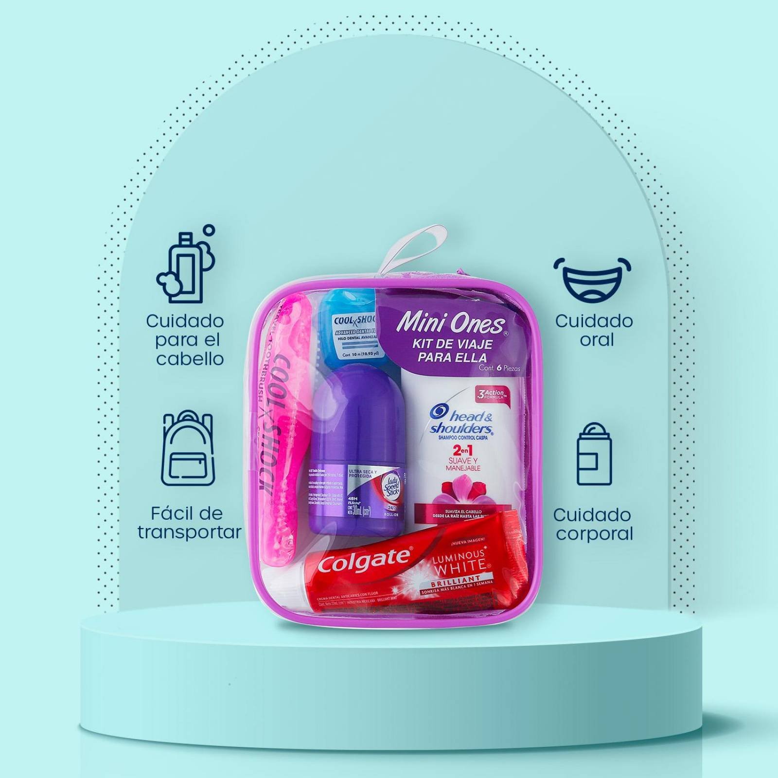 Kit de Higiene para Mujer Walfort para Viajes con 5 Piezas