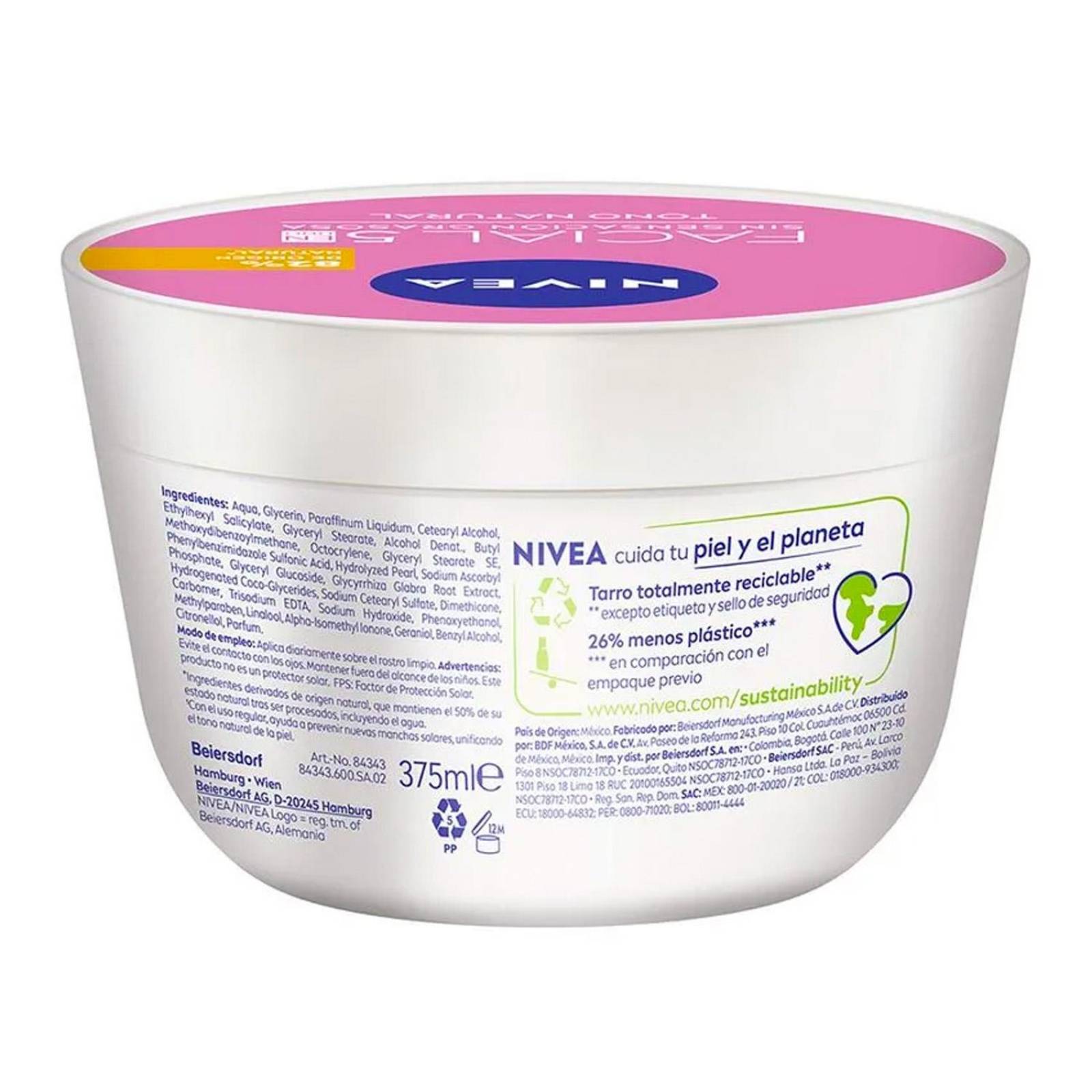 Crema Facial Nivea 5 en 1 Aclarado Natural 375 ml