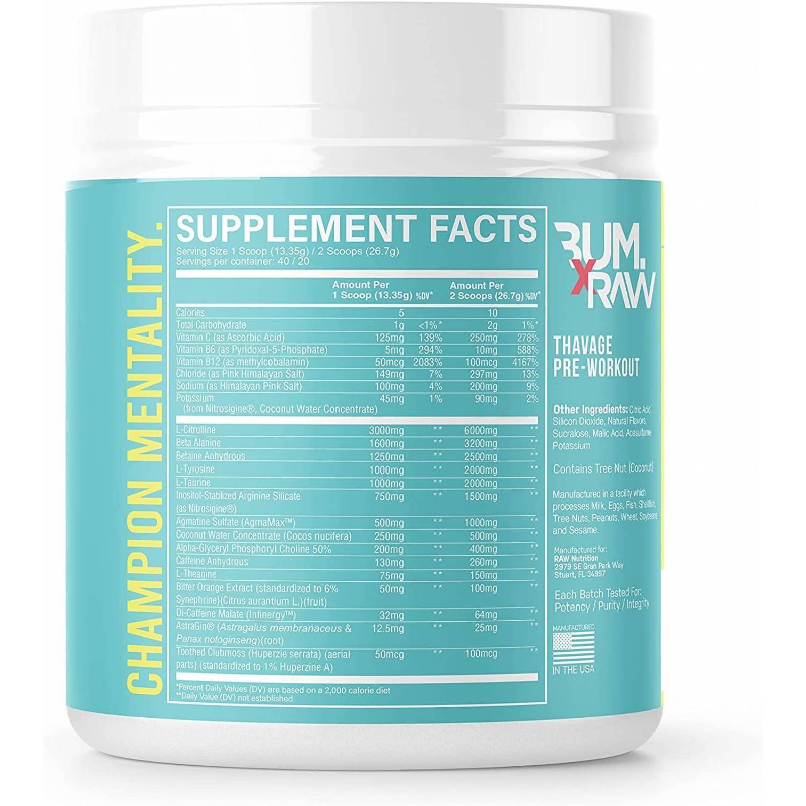 Pre entrenamiento óxido nítrico RAW CBUM THAVAGE 40 SERV 