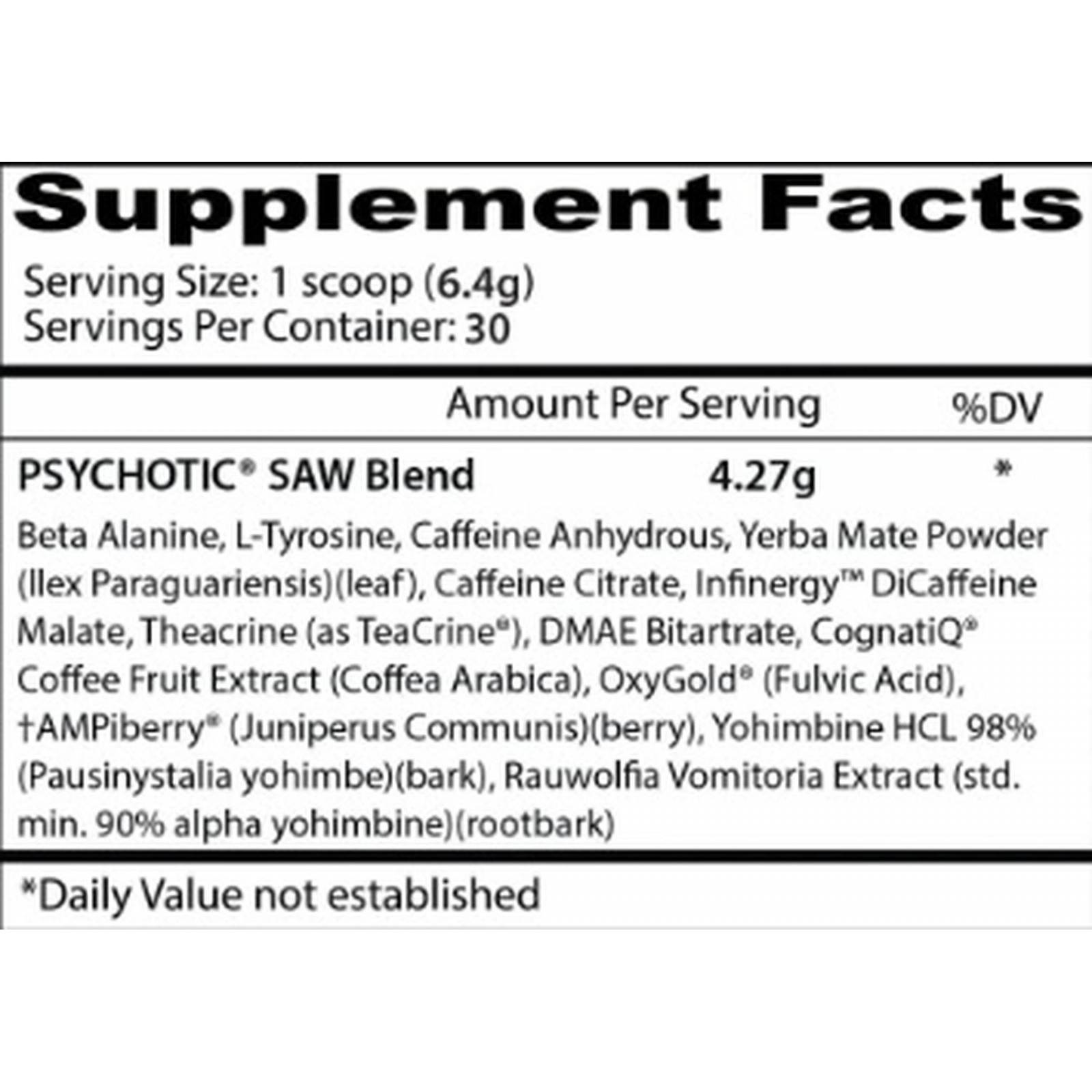 Pre entrenamiento óxido nítrico INSANE LABZ PSYCHOTIC SAW EDITION 30 SERV 