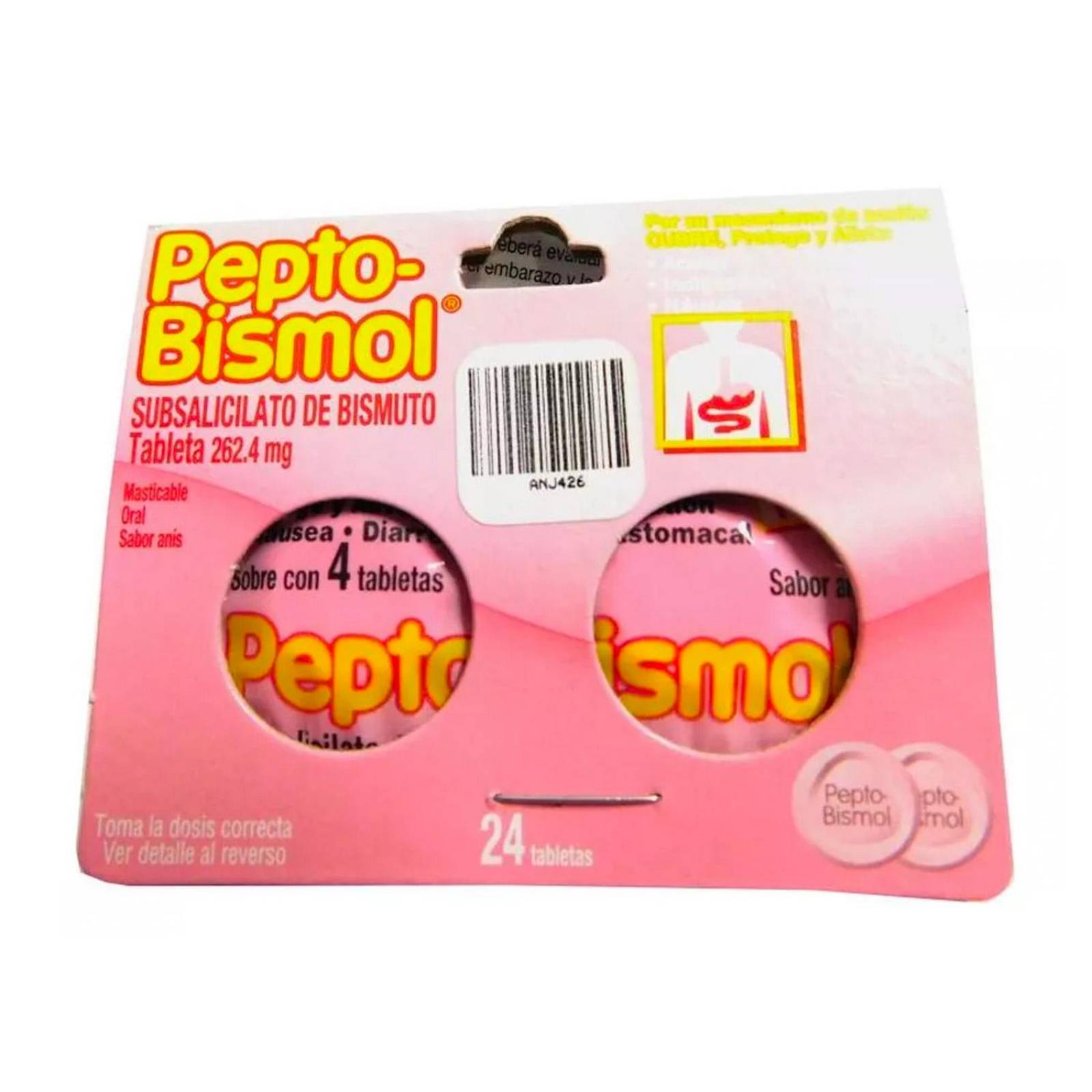 Tabletas Masticables Pepto-Bismol Tira 24 Tabletas 