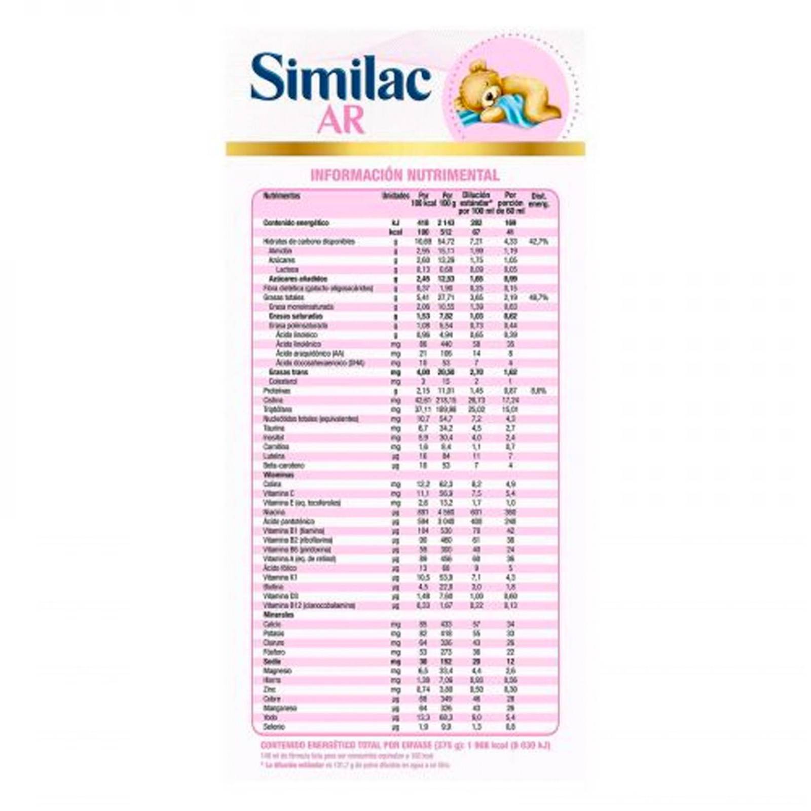 Fórmula Infantil Similac AR Baja en Lactosa 375 gr 