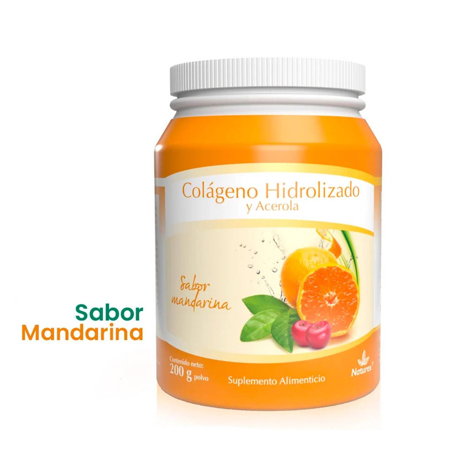 Colágeno Hidrolizado y Acerola Naturex Sabor Mandarina 200 g 