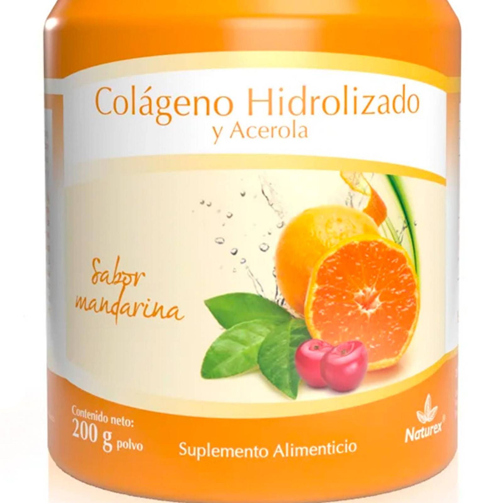 Colágeno Hidrolizado y Acerola Naturex Sabor Mandarina 200 g 