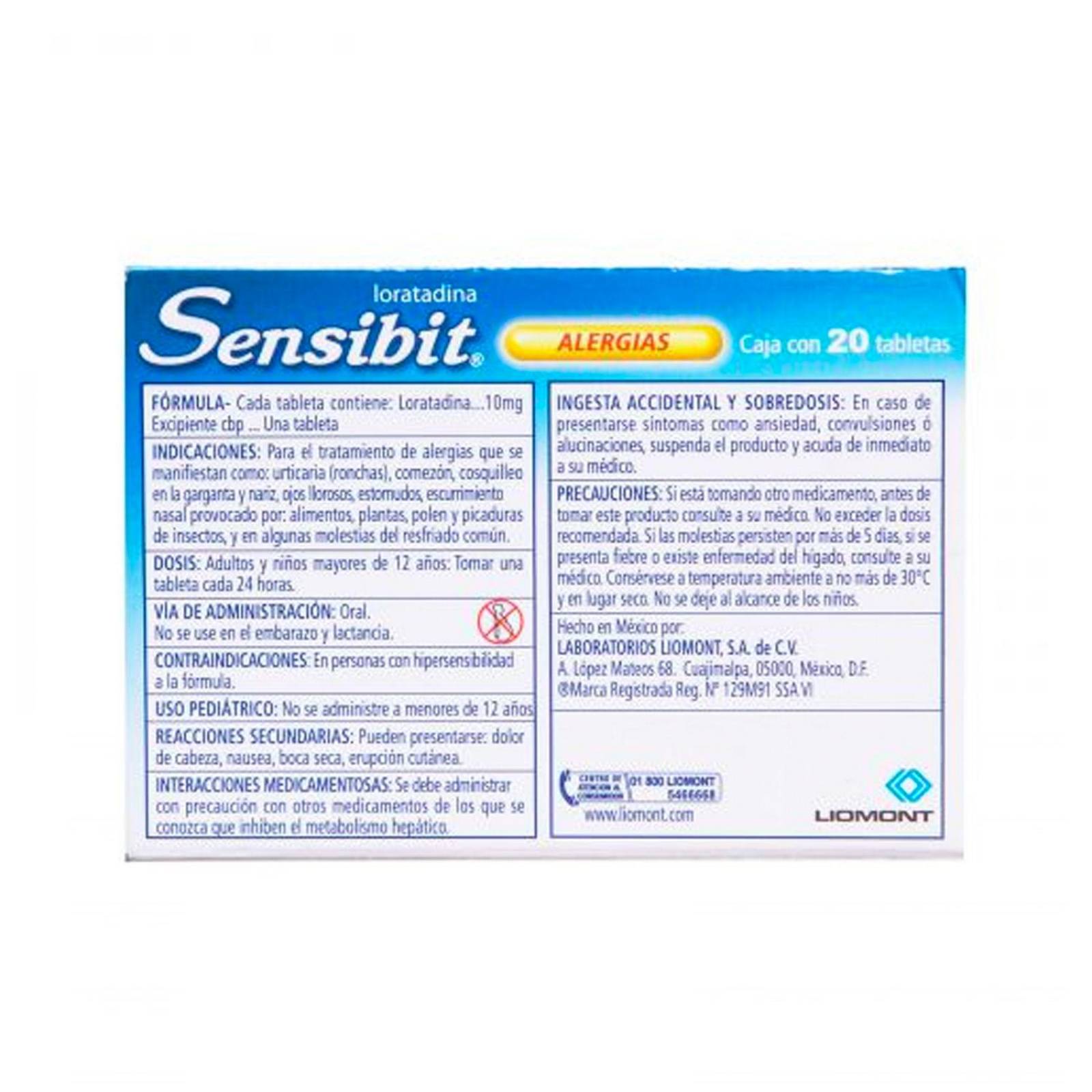 Loratadina Sensibit Alergias 20 tabletas 