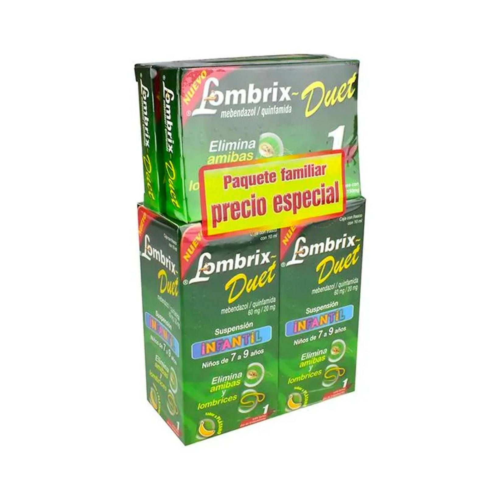 Paquete Familiar Lombrix Duet 2 frascos con 2 tabletas 