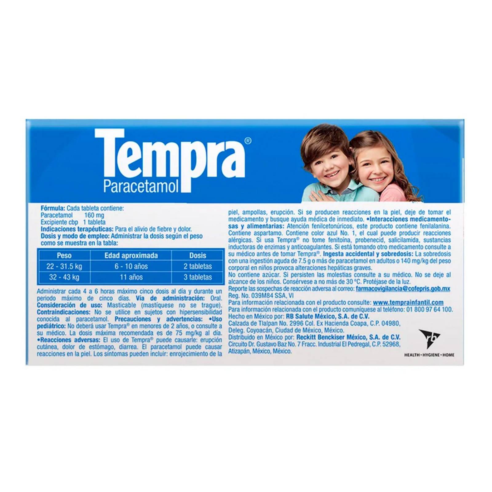 Paracetamol Tempra Infantil 160 mg 30 tabletas masticables