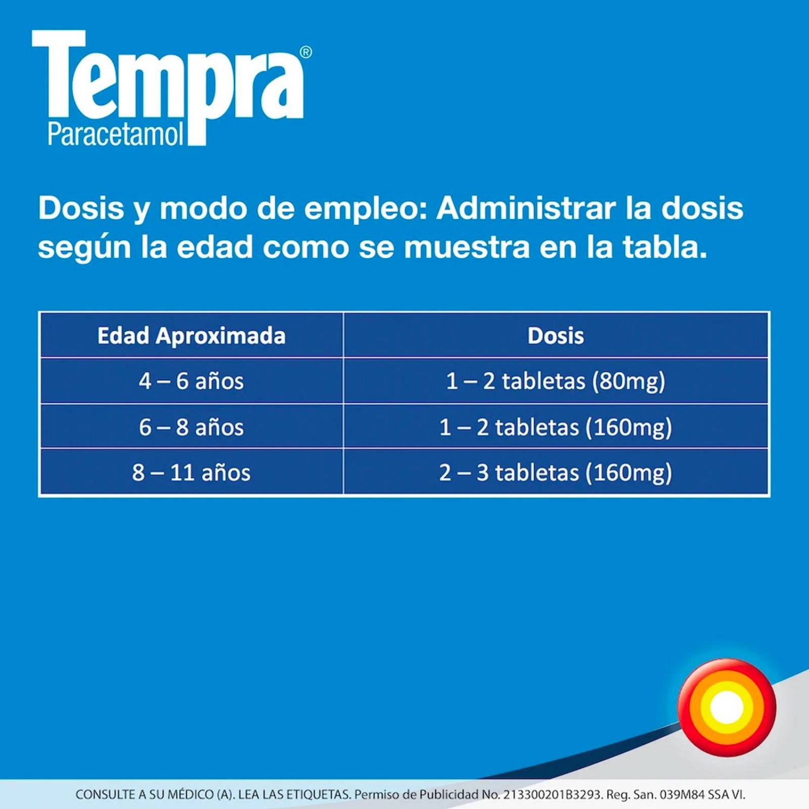 Paracetamol Tempra Infantil 160 mg 30 tabletas masticables