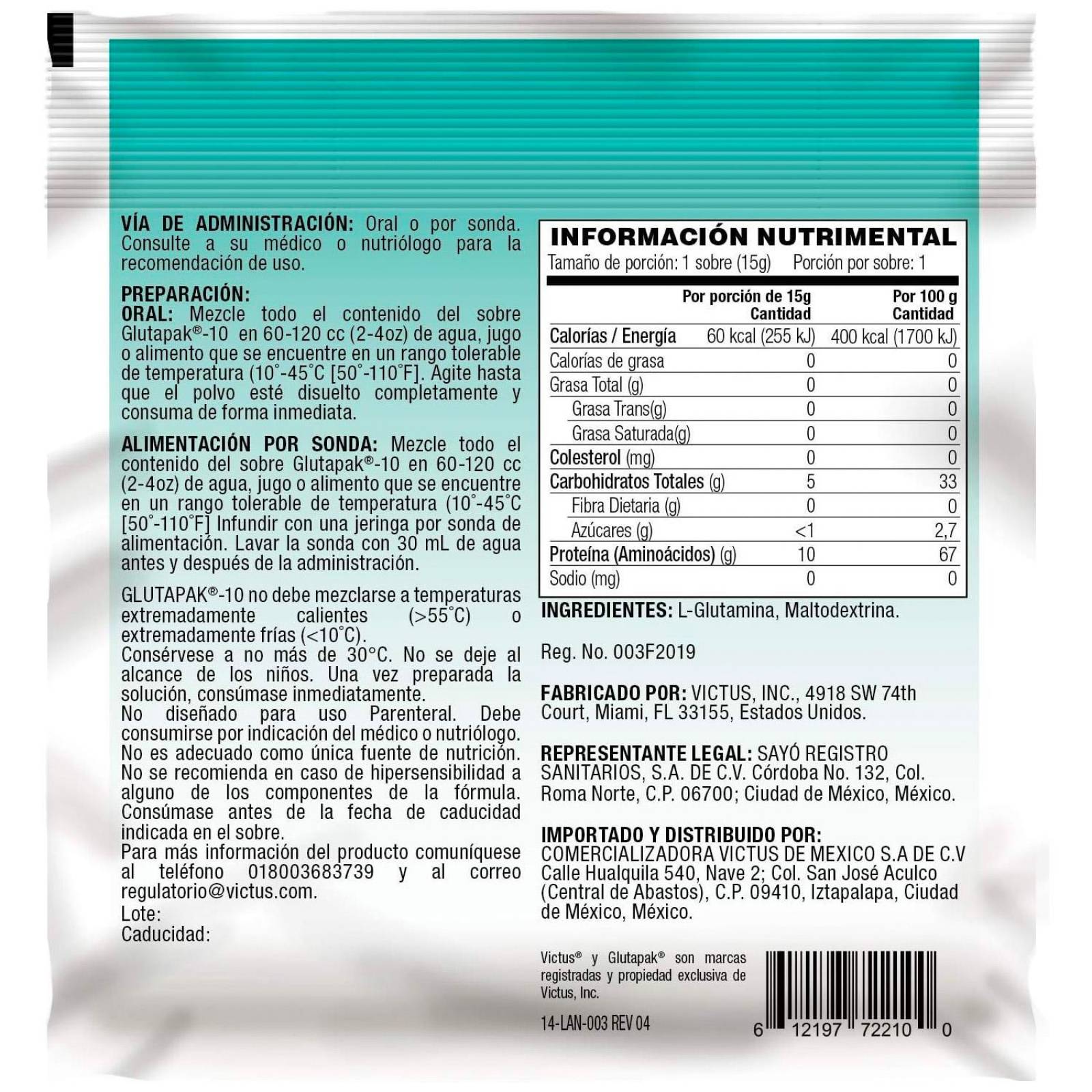 Suplemento Glutapak-10 15 gr 