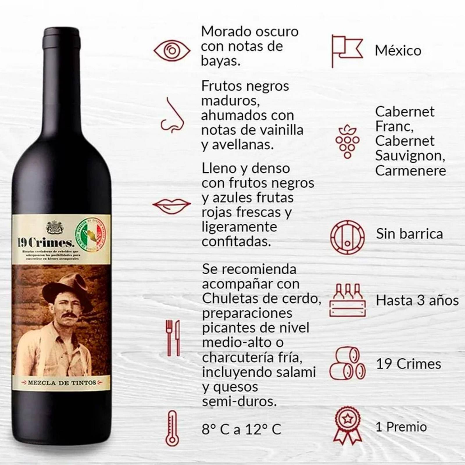 Pack de 2 Vino Tinto 19 Crimes Mezcla de Tintos 750 ml 