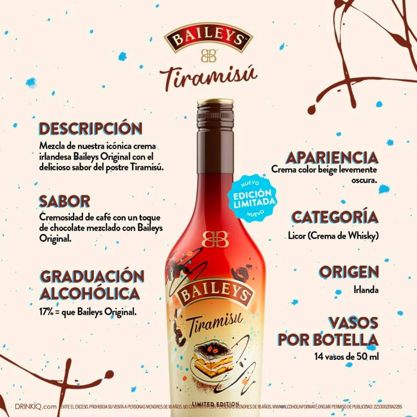 Pack de 6 Crema de Whisky Baileys Tiramisu 700 ml