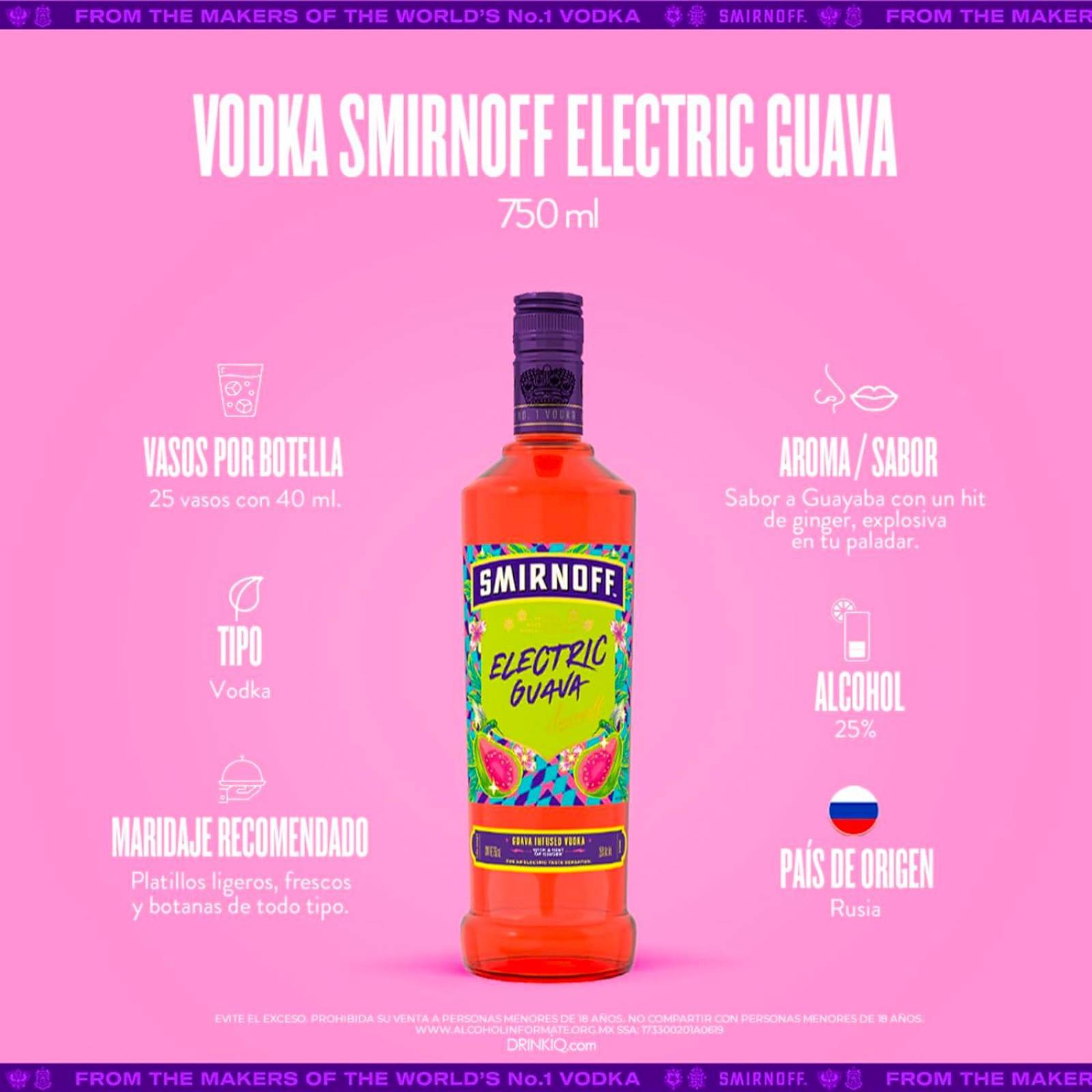 Pack de 12 Licor de Vodka Smirnoff Electric Guava 750 ml