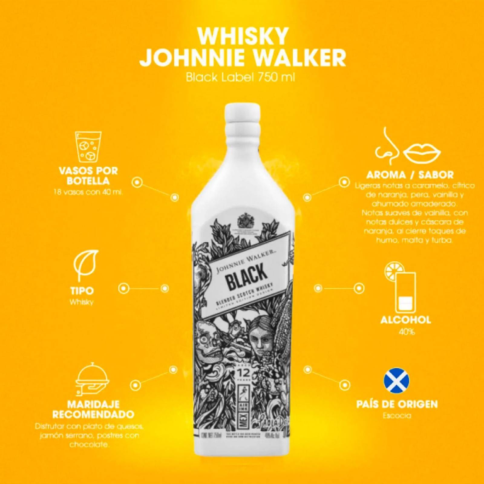 Pack de 4 Whisky Johnnie Walker Black 12 Años Edic Air Ink 750 ml 