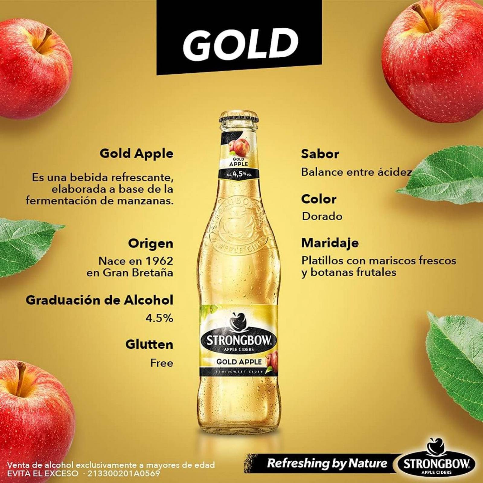 Pack de 12 Bebida alcohólica Strongbow Apple Ciders Gold 330 ml