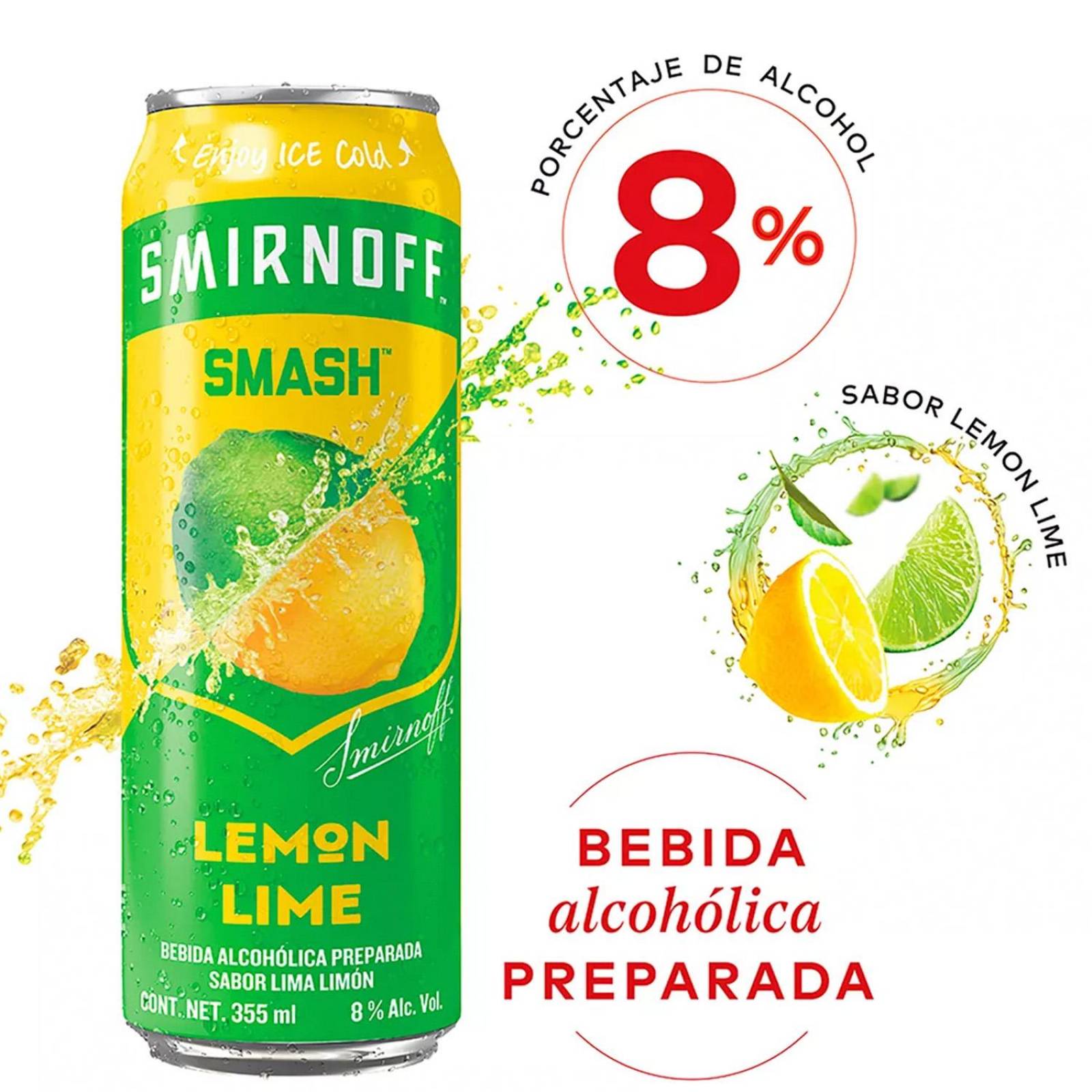 Pack de 24 Bebida Preparada Smirnoff Smash Lemon Lime Lata 355 ml