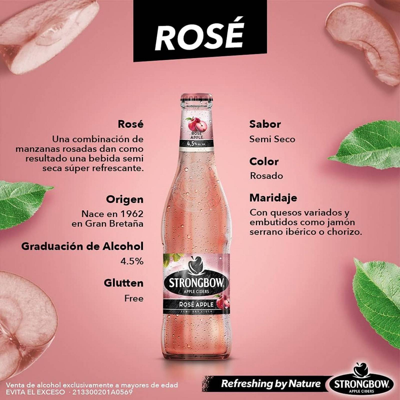 Pack de 12 Bebida alcohólica Strongbow Apple Ciders Rose 330 ml