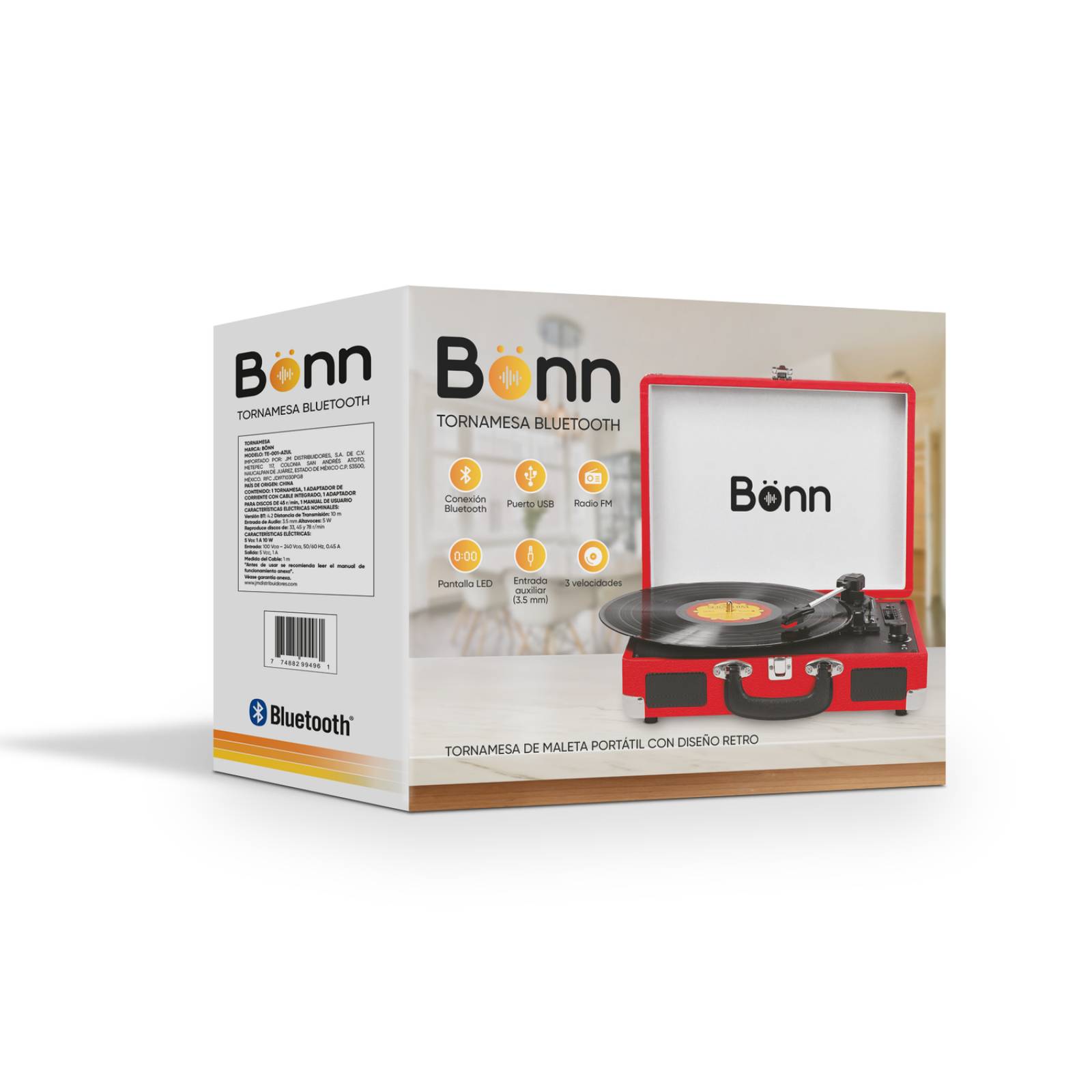 Tocadiscos Bonn Bluetooth Rojo 