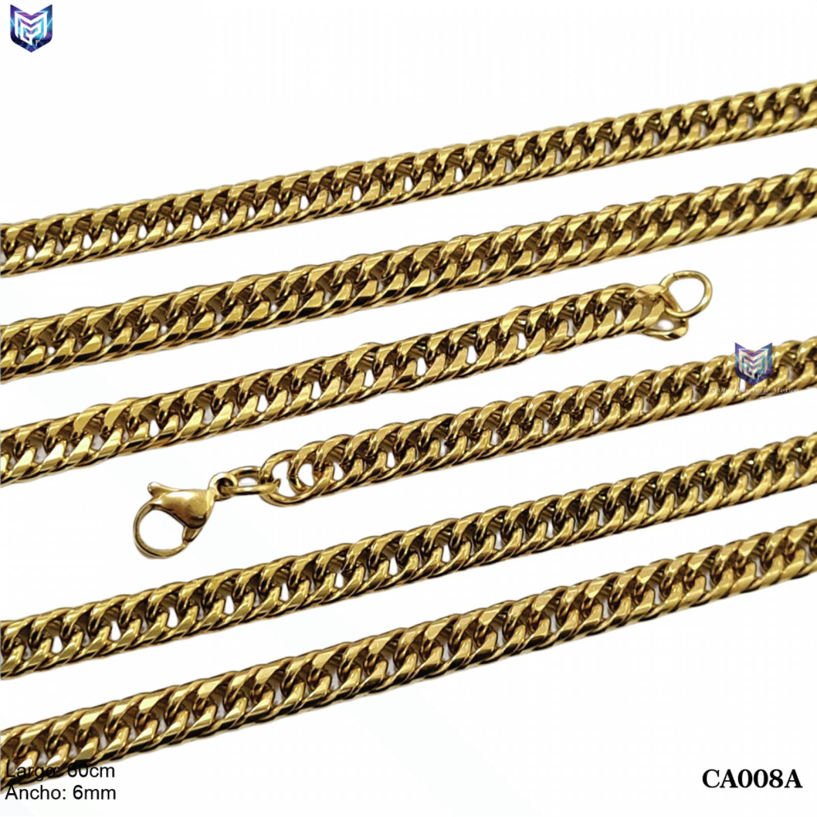 Cadena cubana de 60cms - 6mm de acero inoxidable dorado